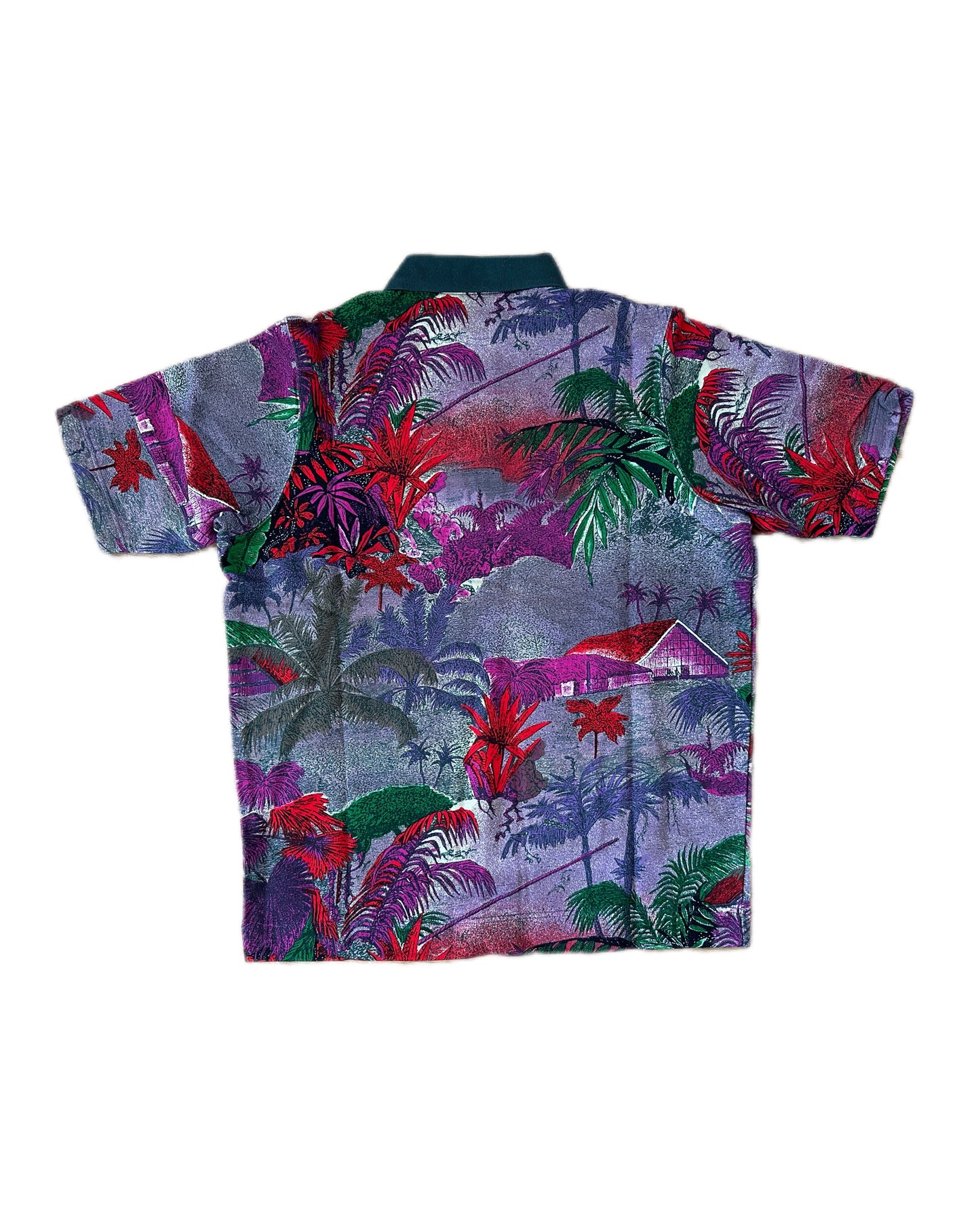 American System Vintage 1987 Floral Allover Print Green Collar Polo Shirt - L - Made in Italy