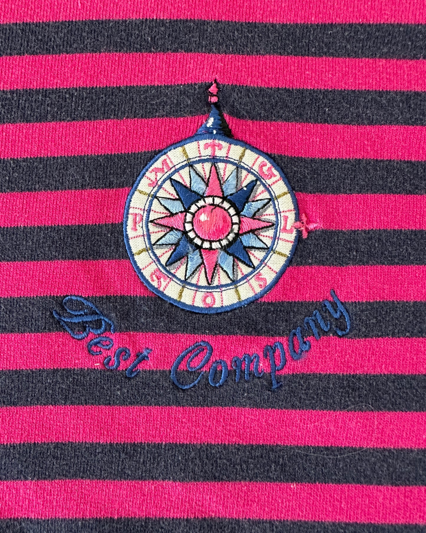 Best Company 1988 Vintage Cherry/Navy Stripe Short Sleeve Compass Sweatshirt - L - Made in Italy