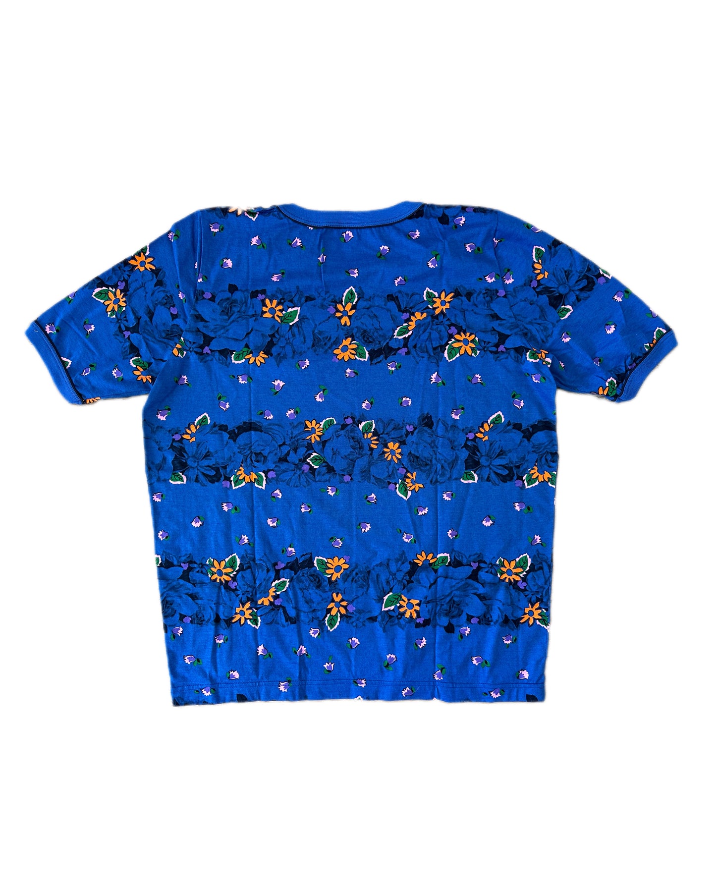 American System 1987 Vintage Navy Floral Allover Print T-Shirt - XL - Made in Italy