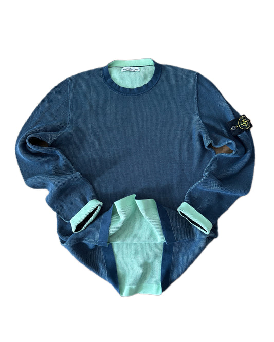 Stone Island 2018 Two Tone Cotton Knit Sweater - XXL (fits L/XL) - Made in Italy
