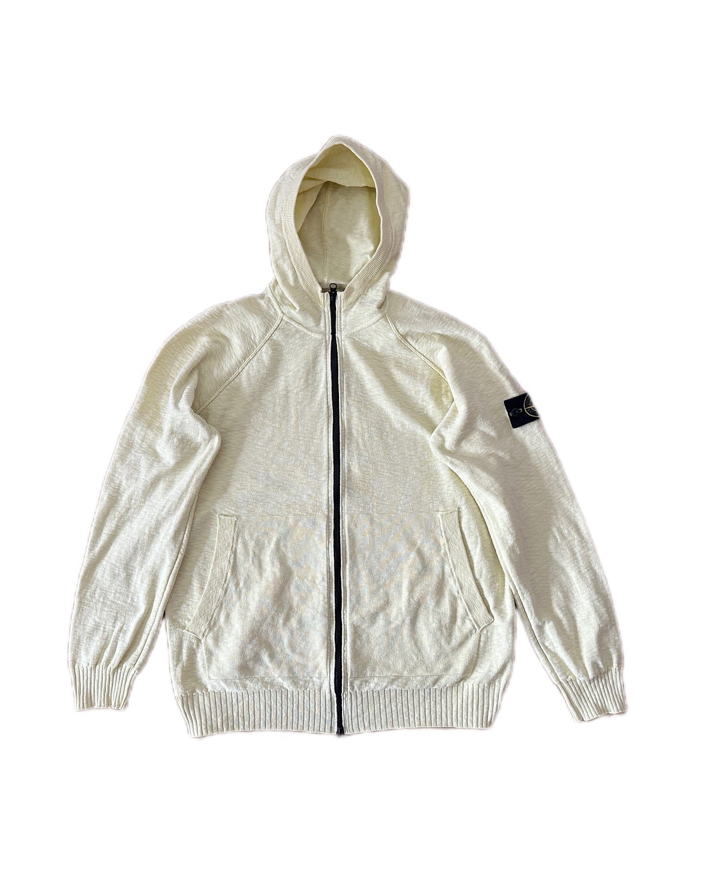 Stone Island 2019 Soft Cotton Knit Zip Vanilla Hooded Jacket - XXL