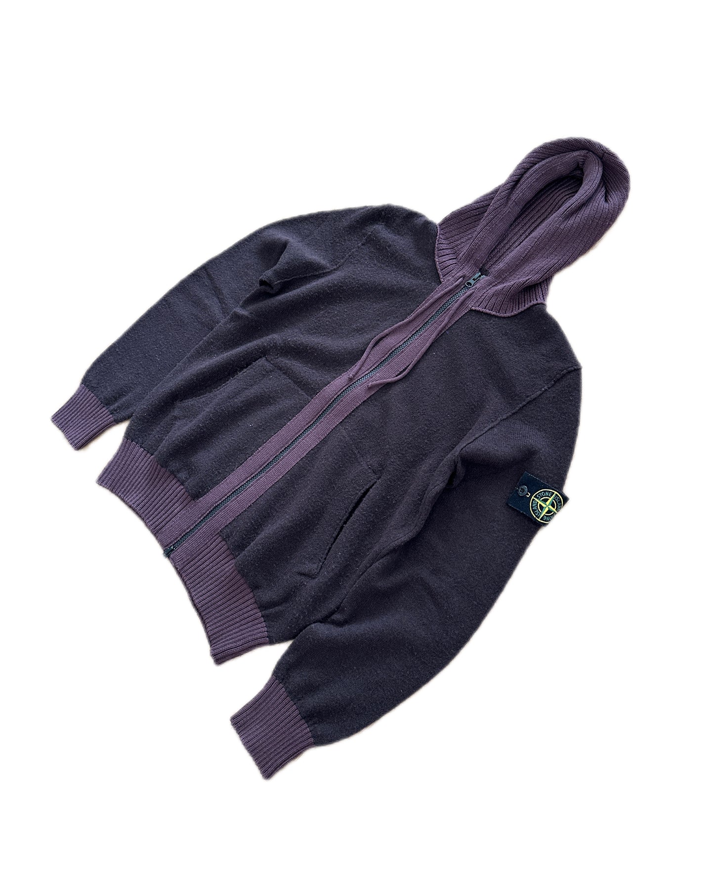 Stone Island 2015 Wool Knit Hooded Zip Sweat Jacket - M