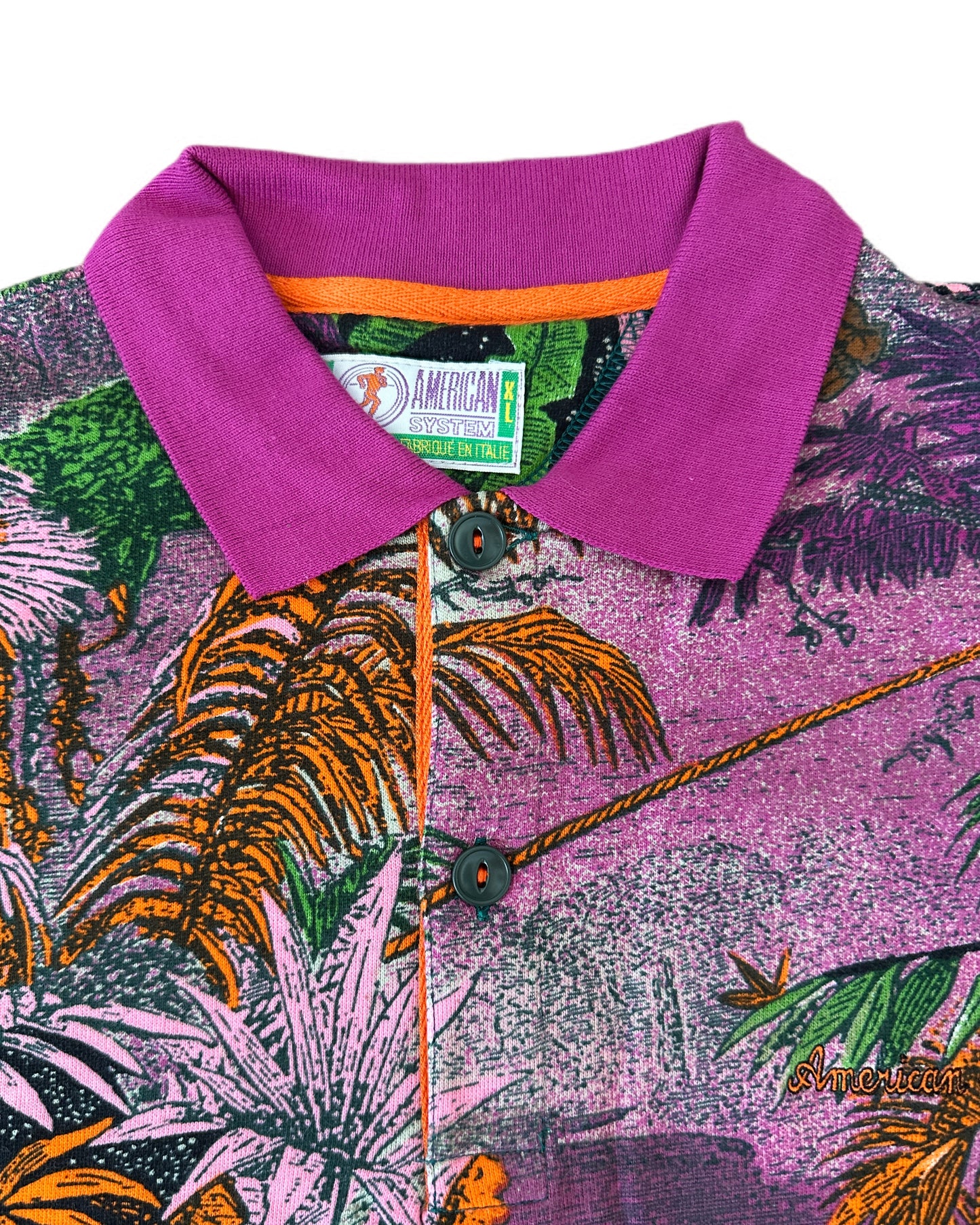 American System Vintage 1987 Floral Allover Print Polo Shirt - XL - Made in Italy