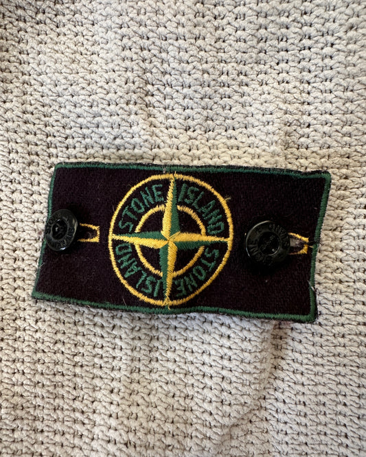 Stone Island 1999 Vintage Green Edge Light Grey Cotton V-Neck Knit Sweater - XL - Made in Italy