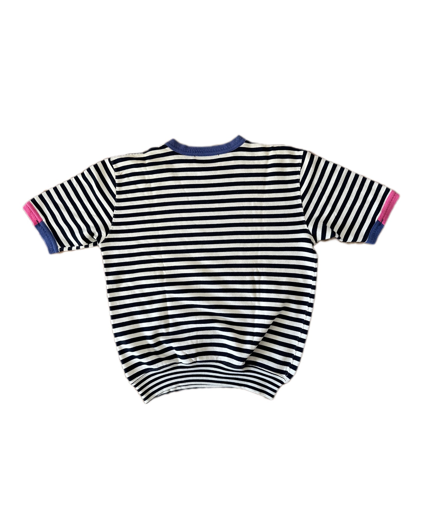 Best Company 1988 Vintage White/Navy Stripe Short Sleeve Compass Sweatshirt - M - Made in Italy