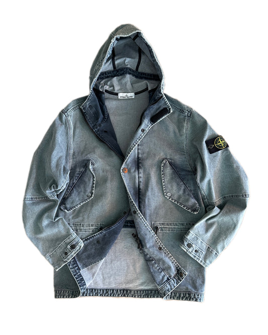 Stone Island 2018 Foam Resin Treated Denim Parka Jacket - M