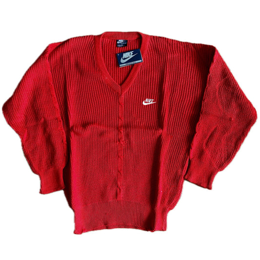 Nike 1986 Vintage Tennis V-Neck Knit Sweater Red - L - Made in Italy