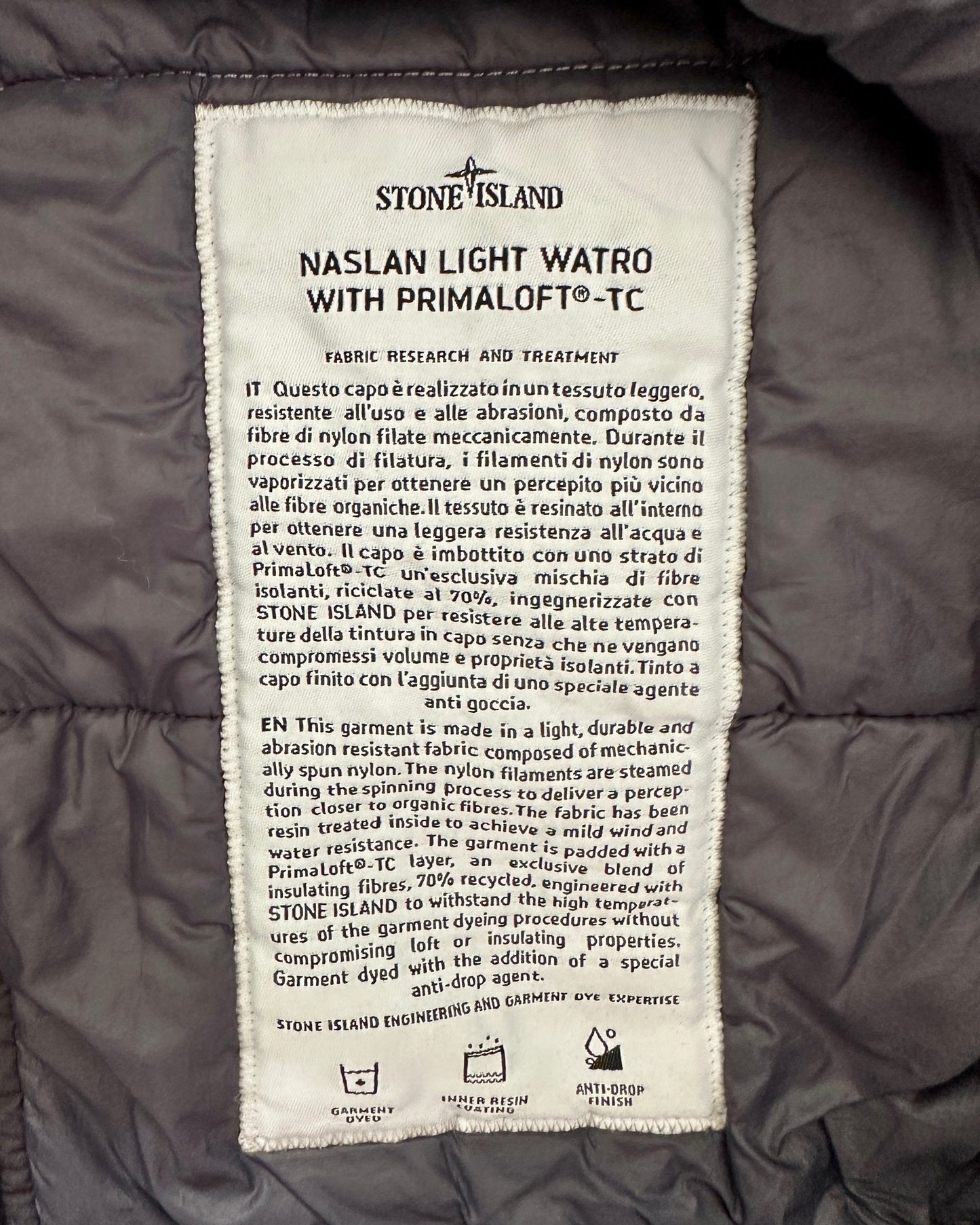 Stone Island 2021 Naslan Light Watro w/ Primaloft Navy Jacket - M - Made in Italy