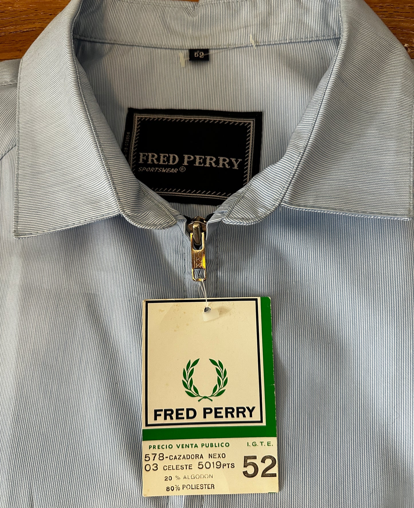 Fred Perry Vintage 80s  Overshirt Light Blue - Deadstock - 52 / L - Made in Spain