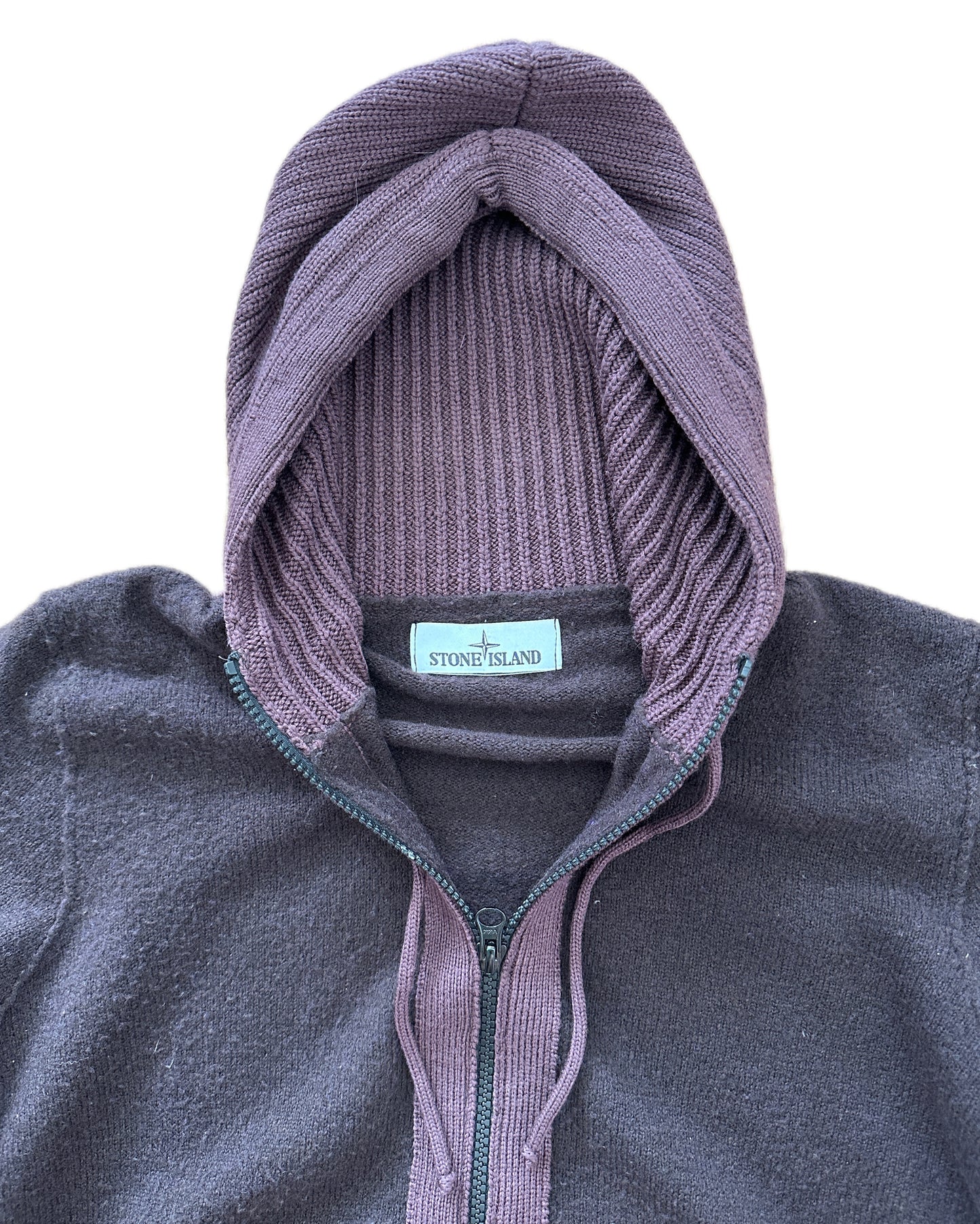 Stone Island 2015 Wool Knit Hooded Zip Sweat Jacket - M