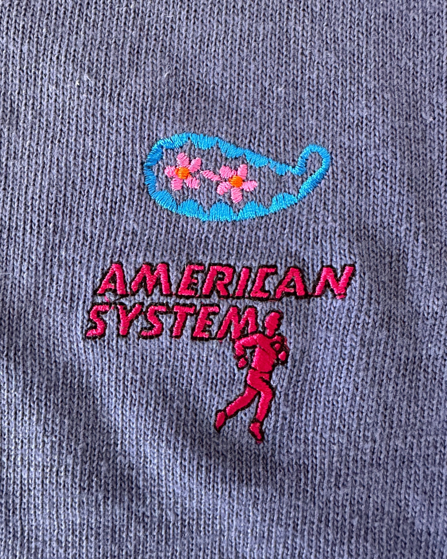 American System 1986 Vintage Midnight Navy Ringer Cotton Knit T-Shirt - M - Made in Italy