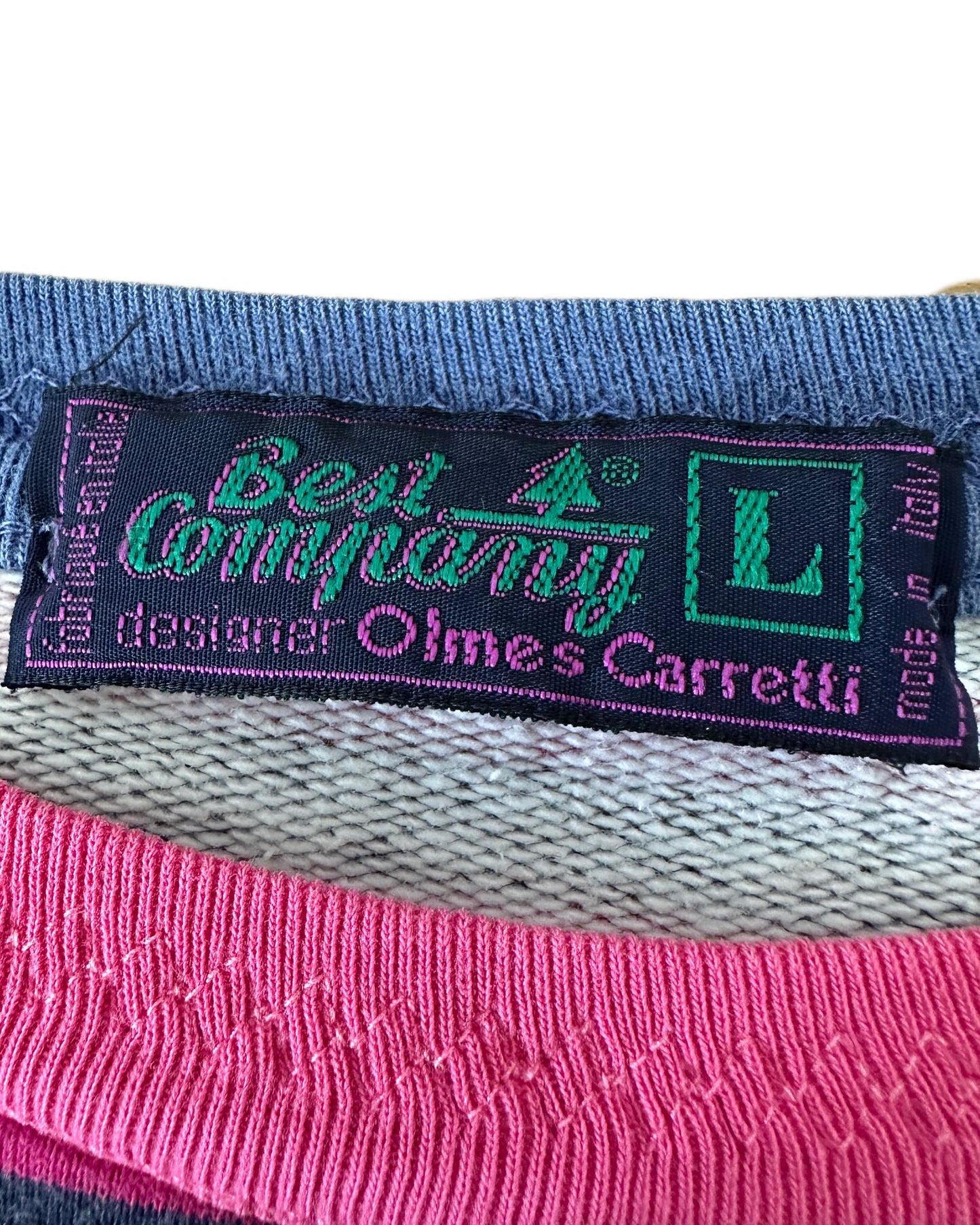 Best Company 1988 Vintage Cherry/Navy Stripe Short Sleeve Compass Sweatshirt - L - Made in Italy