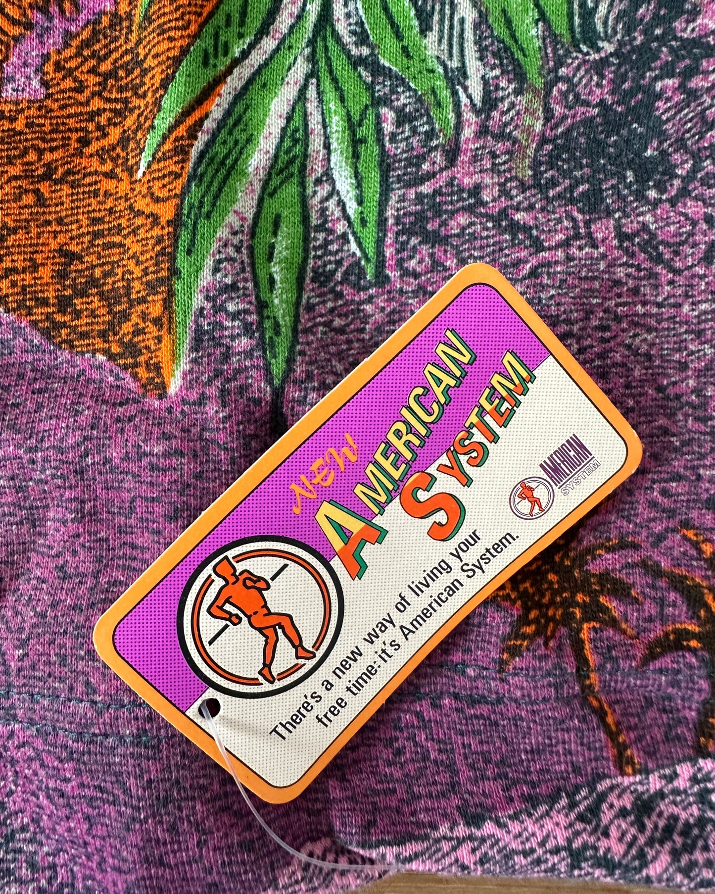 American System Vintage 1987 Floral Allover Print Purple Collar Polo Shirt - L - Made in Italy