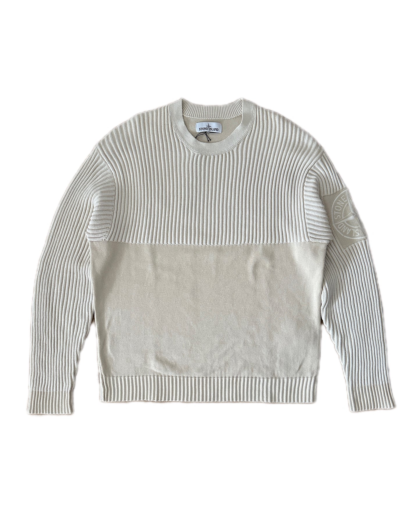 Stone Island 2019 Two Tone Rib Cotton Knit Sweater - XL - Made in Italy