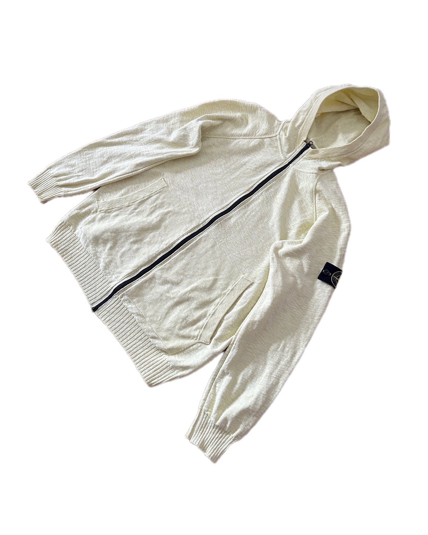 Stone Island 2019 Soft Cotton Knit Zip Vanilla Hooded Jacket - XXL