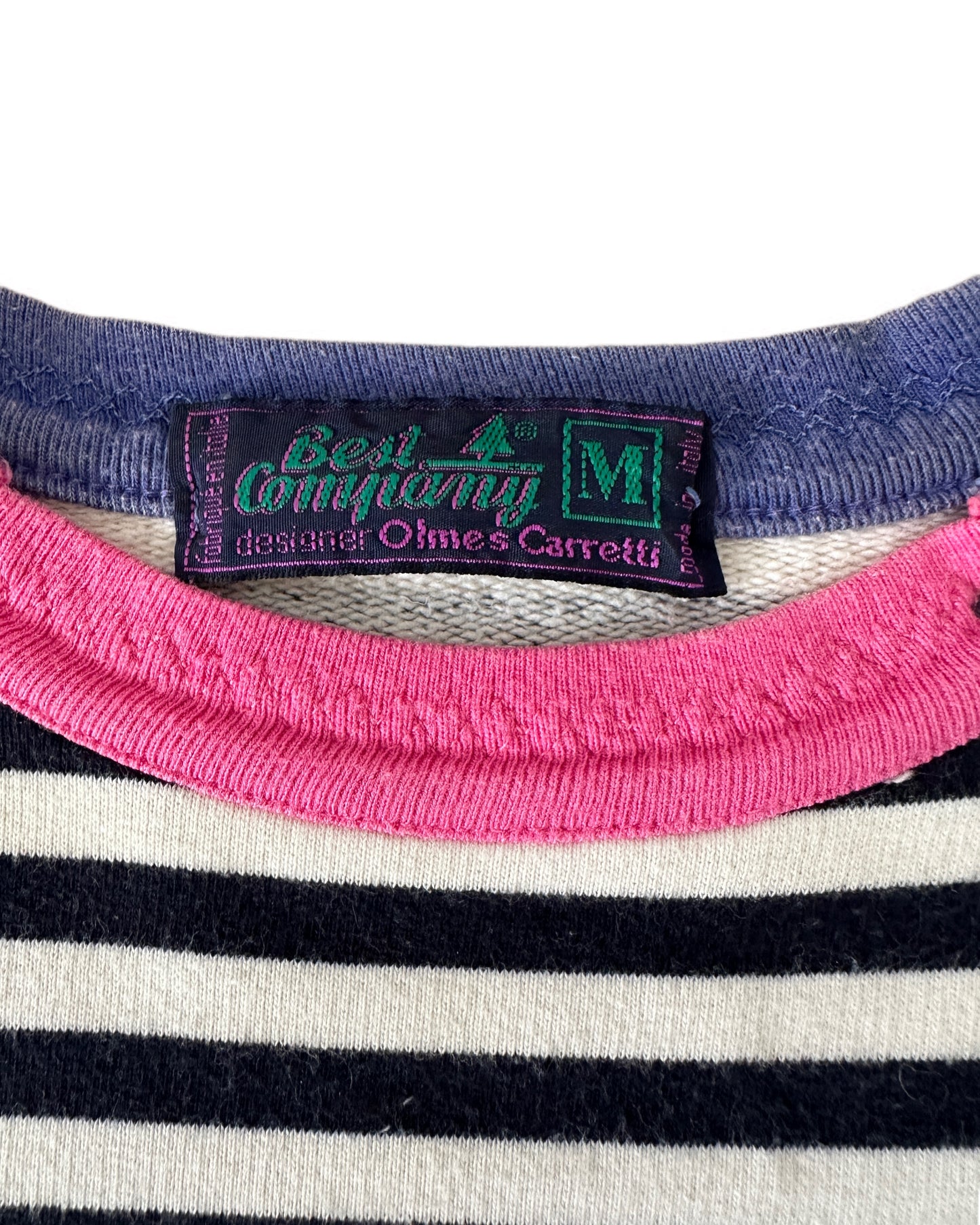 Best Company 1988 Vintage White/Navy Stripe Short Sleeve Compass Sweatshirt - M - Made in Italy