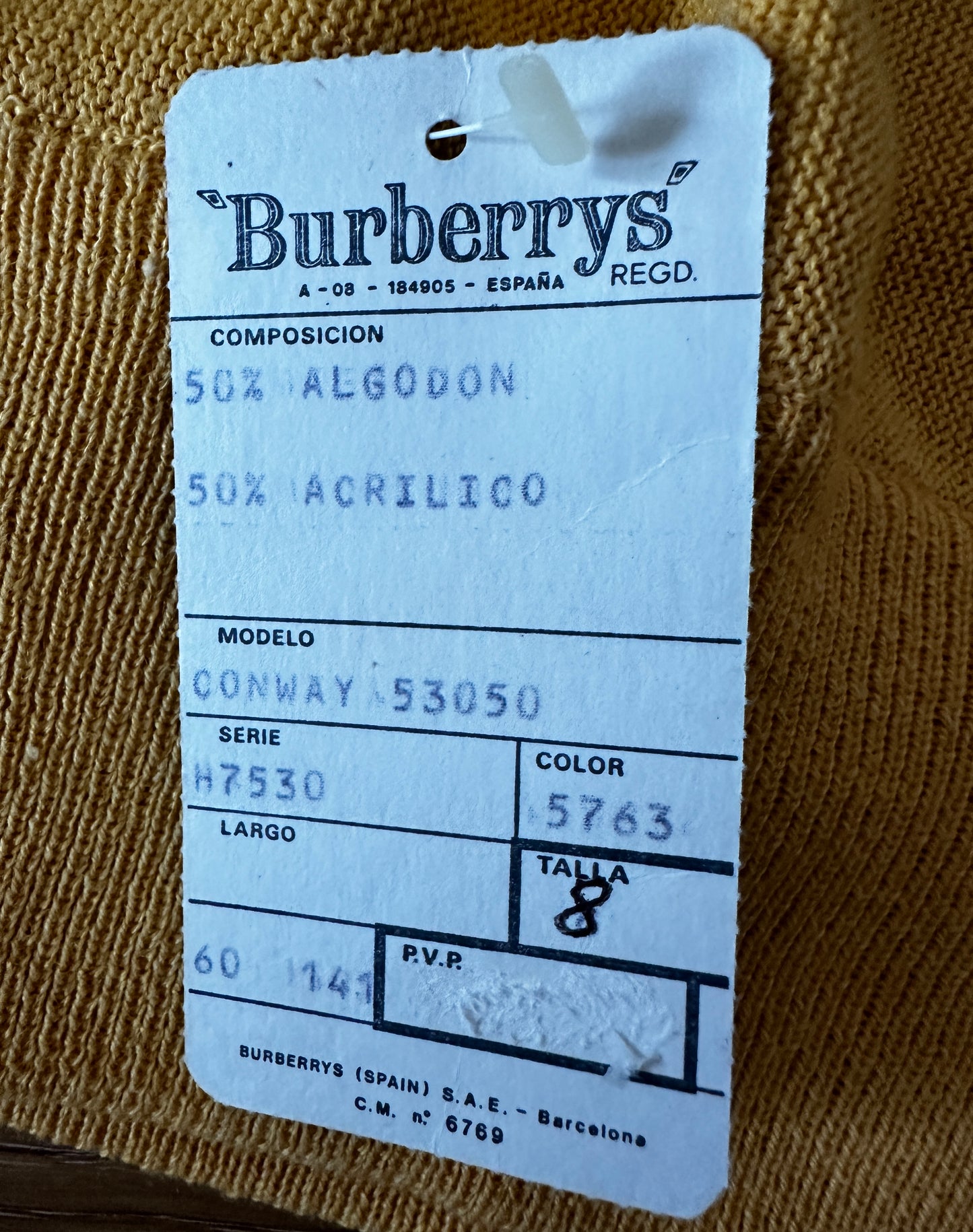 Burberrys Vintage 80s Cardigan Yellow - Deadstock - 7 / XL - Made in Spain
