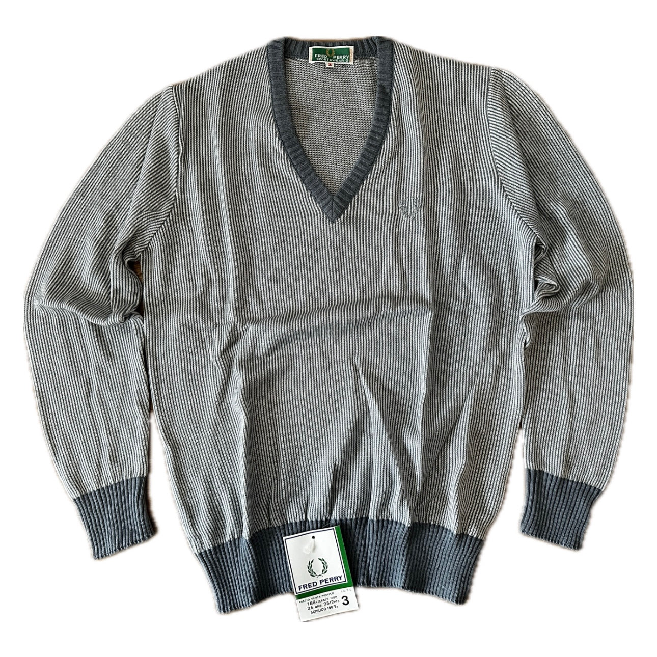 Fred Perry Vintage 80 V-Neck Knit Sweater - Deadstock - 3 / M - Made in Spain