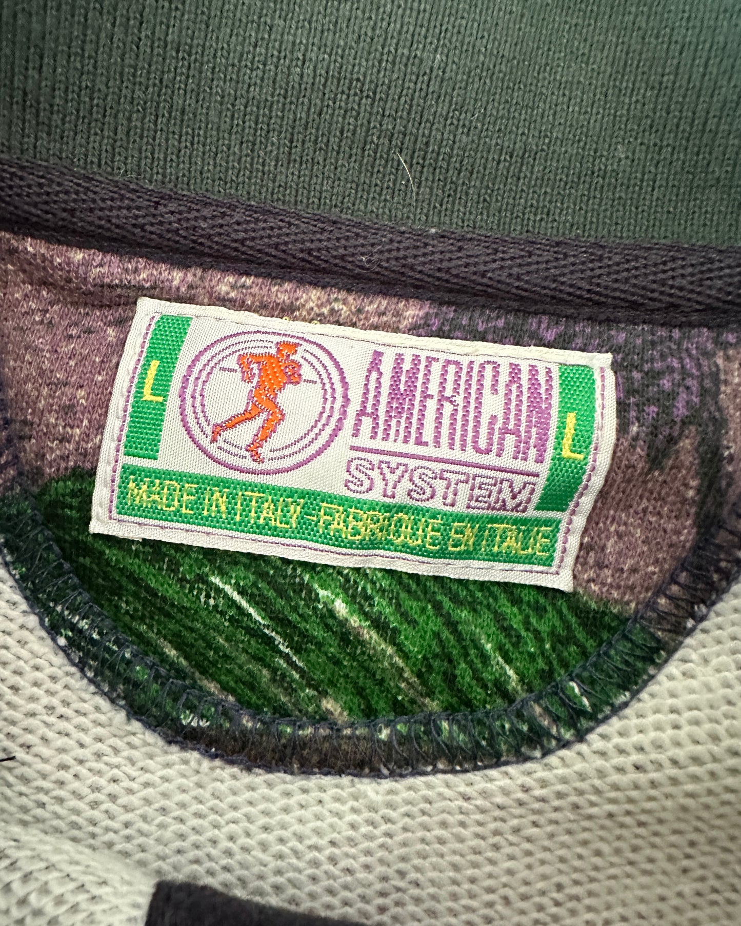 American System Vintage 1987 Floral Allover Print Green Collar Polo Shirt - L - Made in Italy