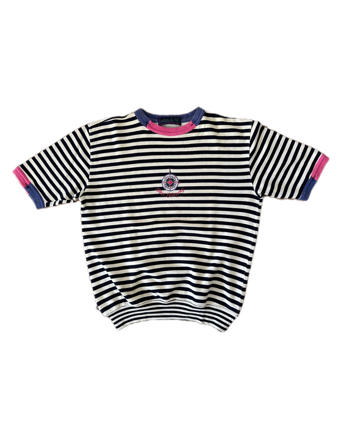 Best Company 1988 Vintage White/Navy Stripe Short Sleeve Compass Sweatshirt - M - Made in Italy