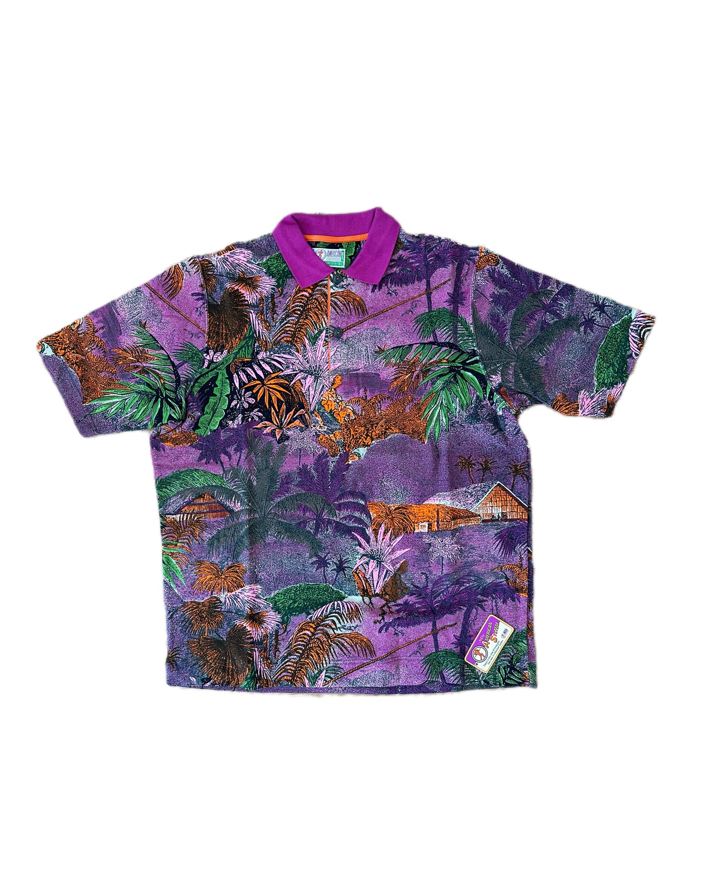 American System Vintage 1987 Floral Allover Print Polo Shirt - XL - Made in Italy