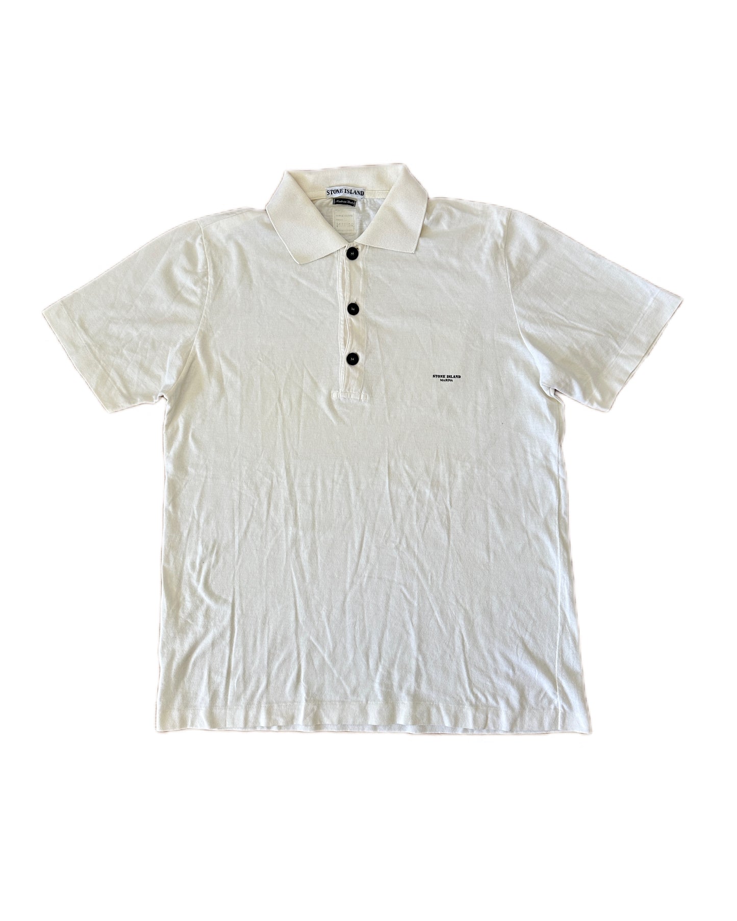 Stone Island Marina 90s Vintage White Polo Shirt - L - Made in Italy
