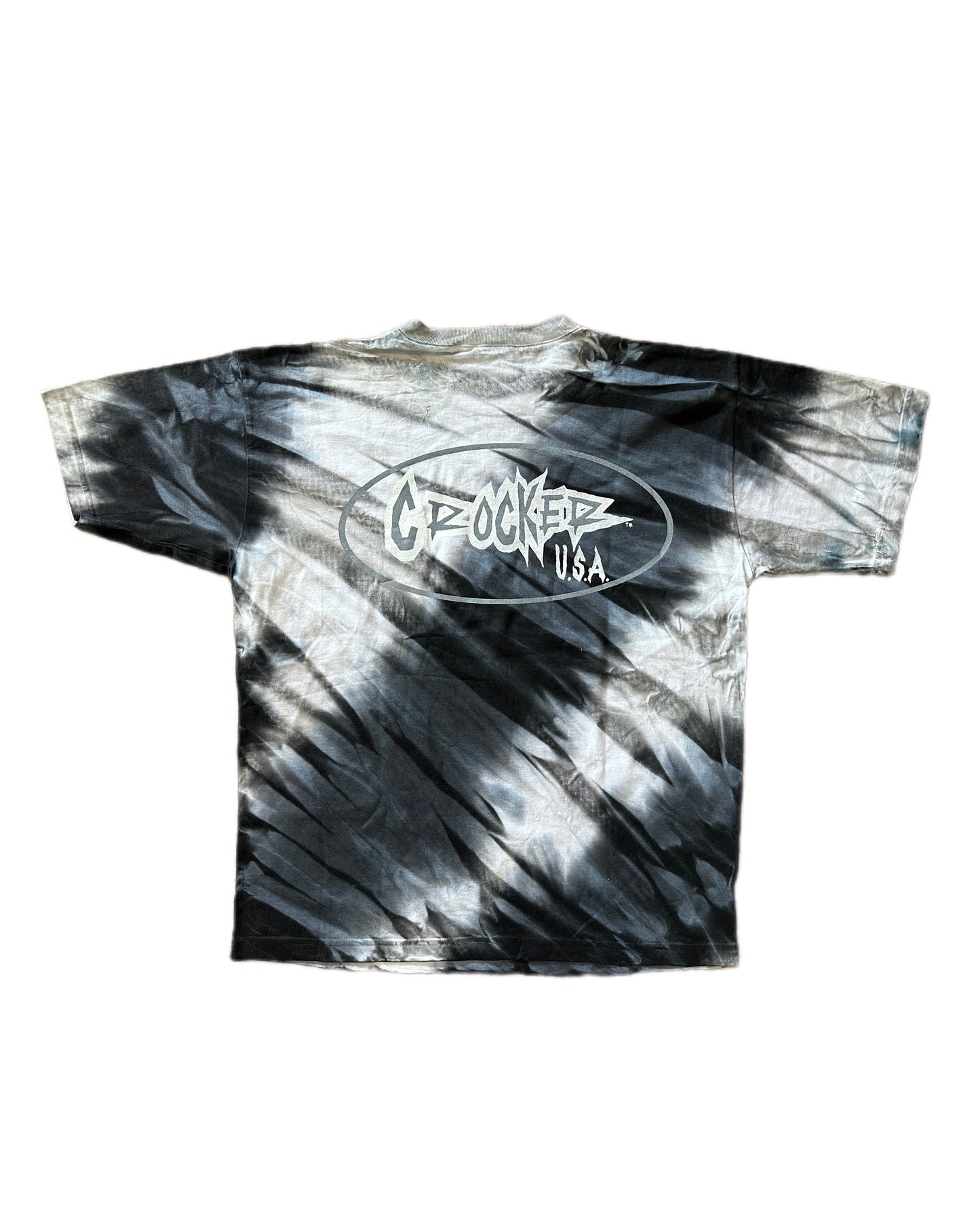 Crocker USA Vintage 90s Bodybuilding Black White Tie-Dye T-Shirt - M - Made in USA