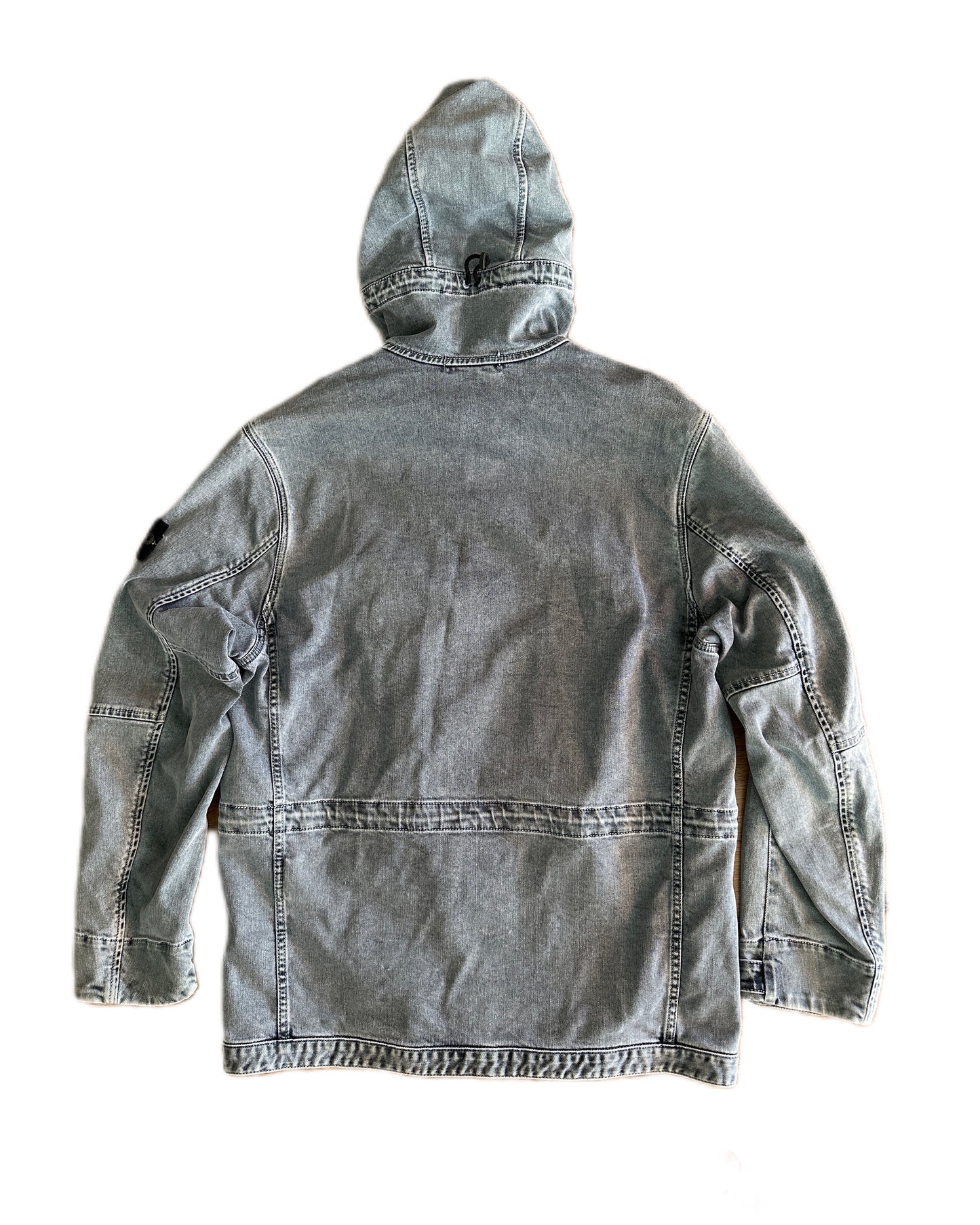 Stone Island 2018 Foam Resin Treated Denim Parka Jacket - M