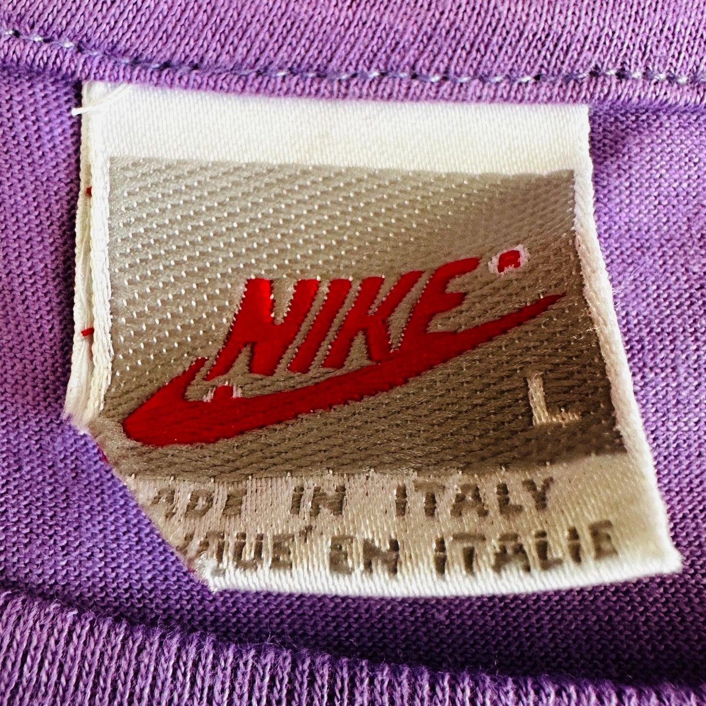 Nike 1988 Vintage Shadow Logo Sample T-Shirt - Light Purple - L - Made in Italy