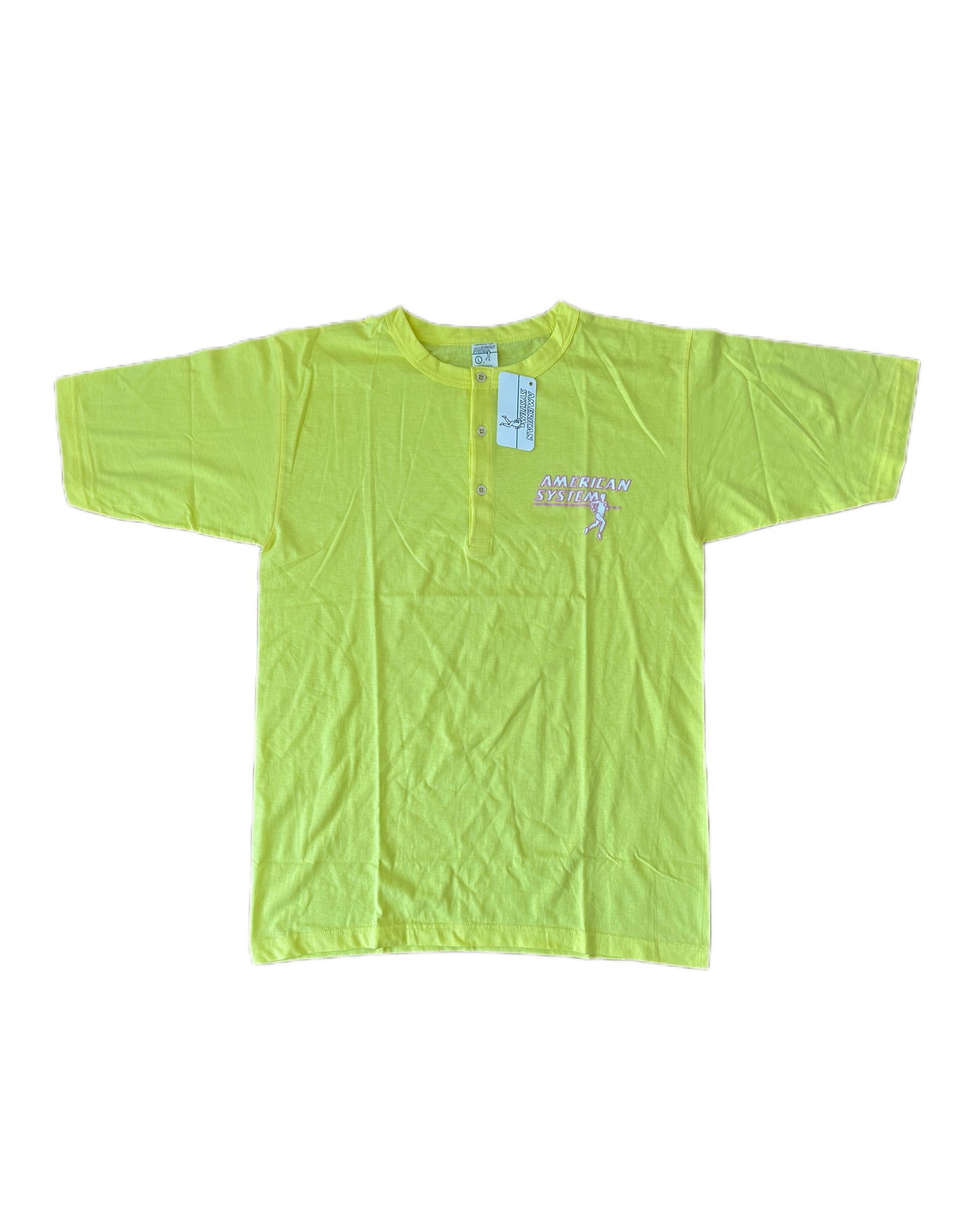 American System 1985 Vintage Yellow Henley T-Shirt BNWT - L - Made in Italy