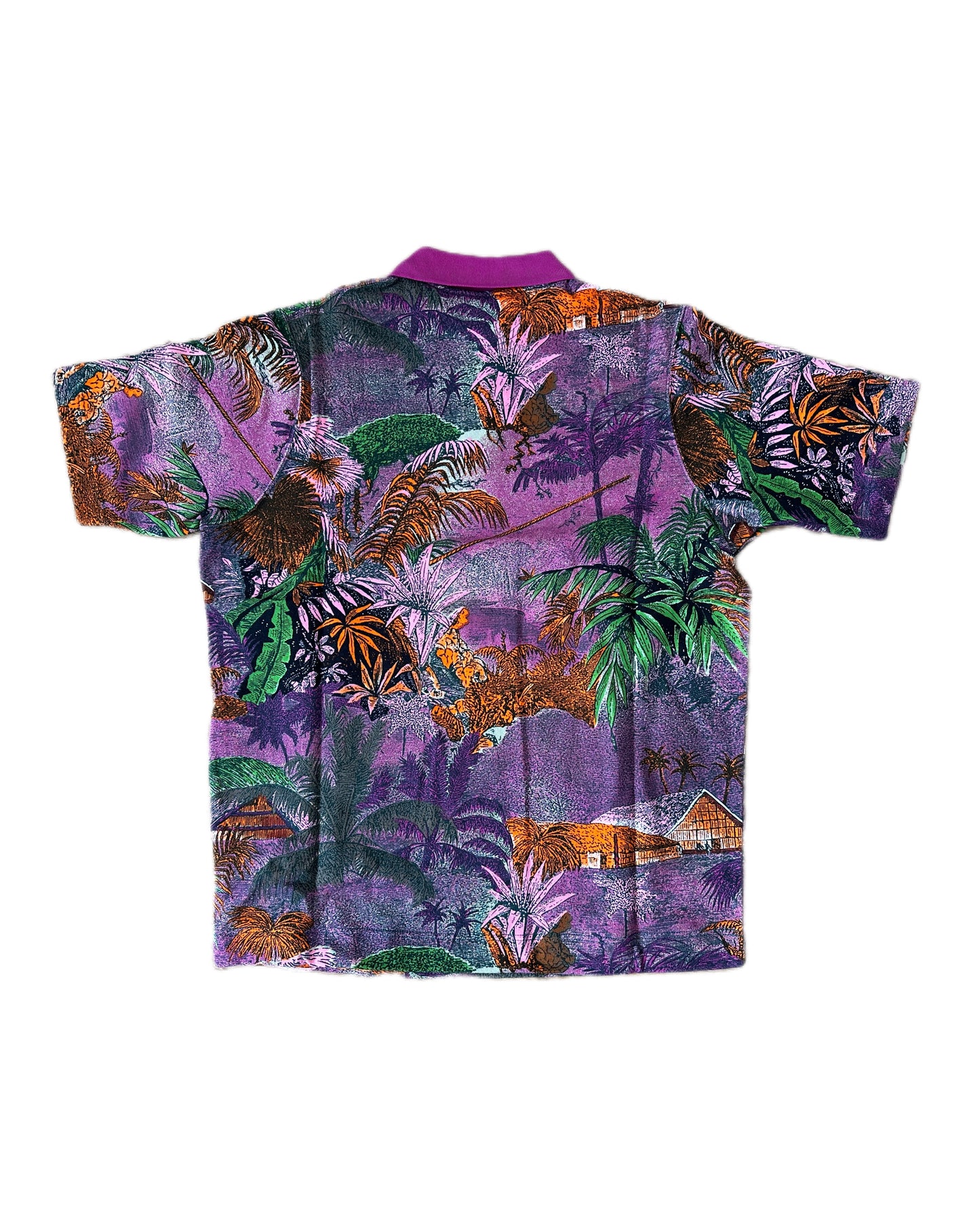 American System Vintage 1987 Floral Allover Print Purple Collar Polo Shirt - L - Made in Italy