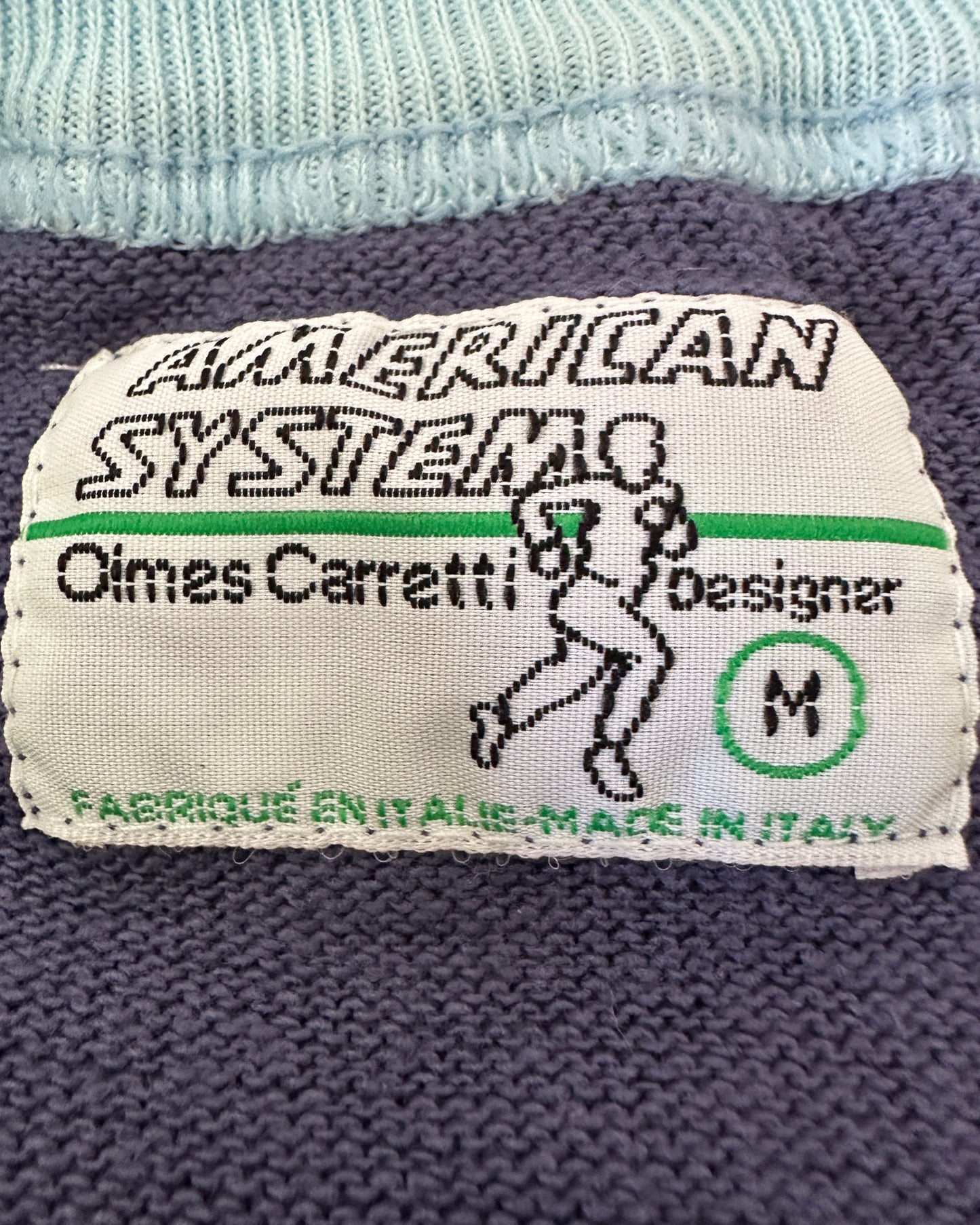 American System 1986 Vintage Midnight Navy Ringer Cotton Knit T-Shirt - M - Made in Italy