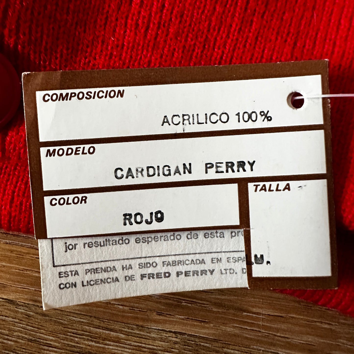 Fred Perry Vintage 80s Red Cardigan - Deadstock - 8 / XXL - Made in Spain