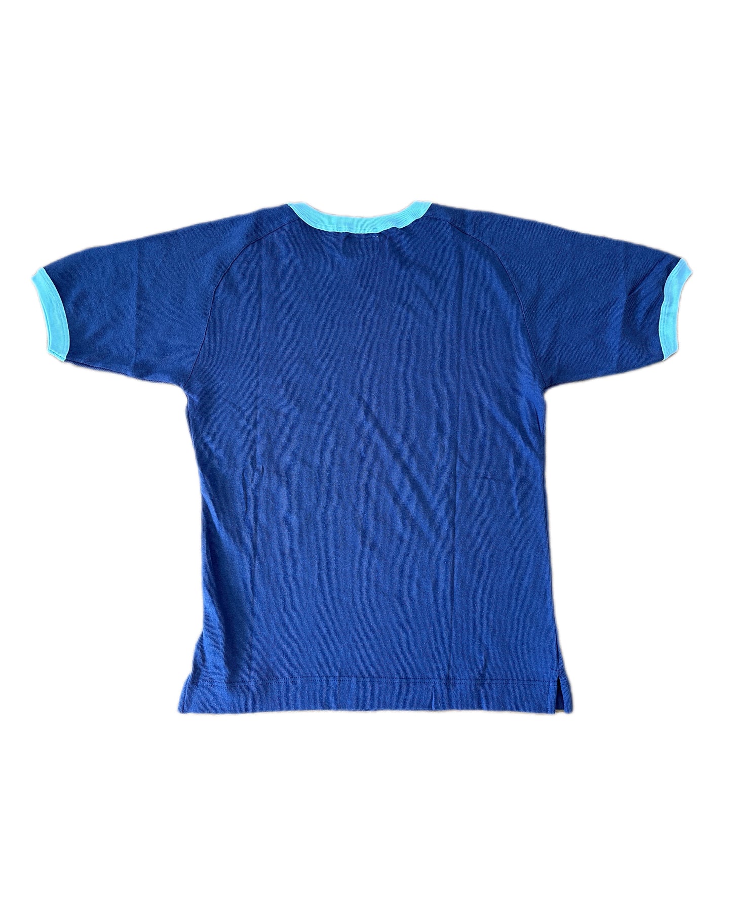 American System 1986 Vintage Midnight Navy Ringer Cotton Knit T-Shirt - M - Made in Italy