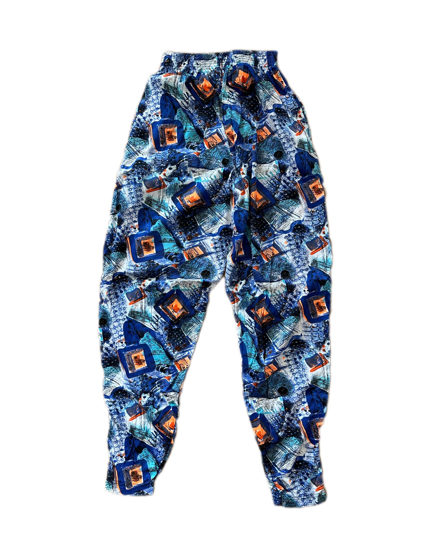 Firebird California USA Vintage 90s Bodybuilding Pants - Navy + Neon Orange Pattern
