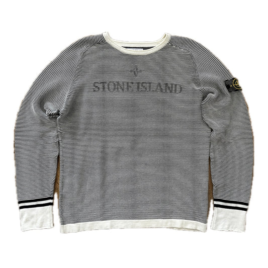 Stone Island 2009 Mesh Badge Holographic Light Knit Sweater - L - Made in Italy