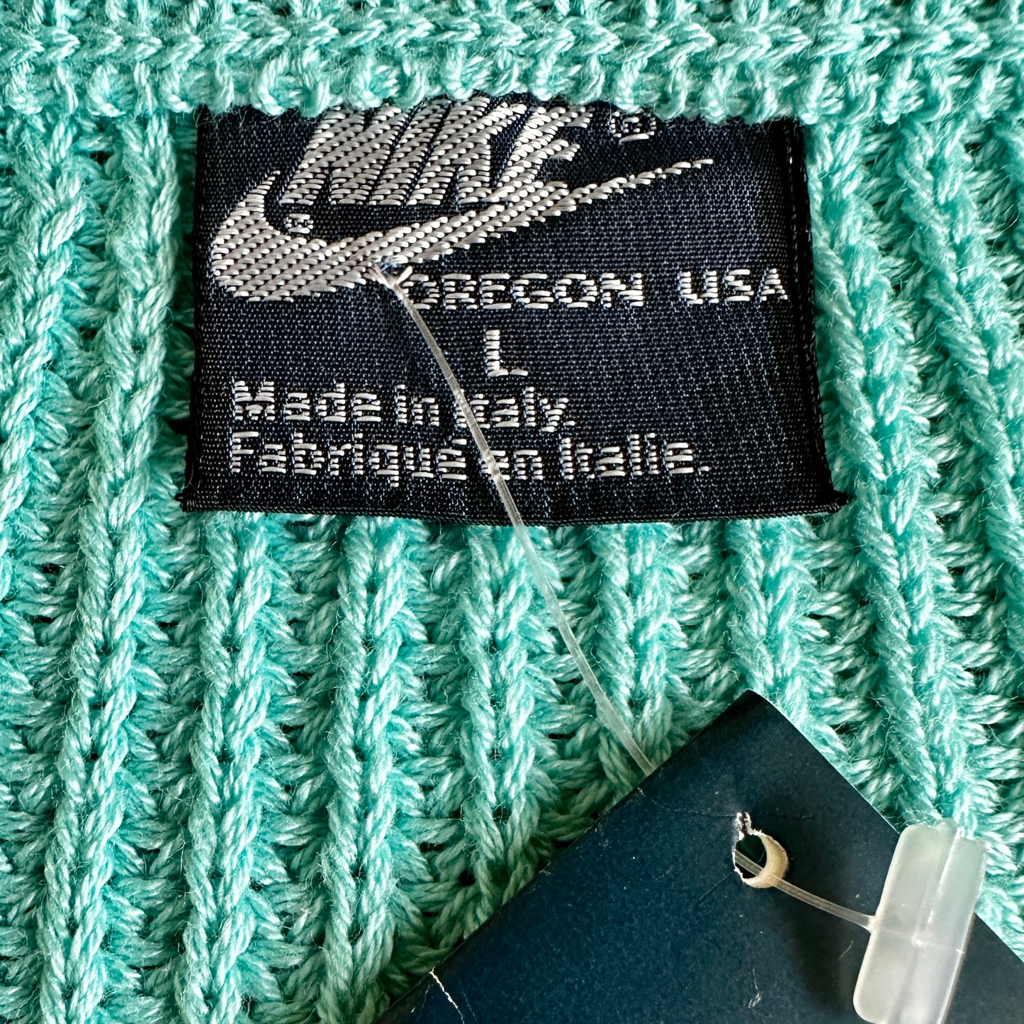 Nike 1986 Vintage Tennis V-Neck Knit Sweater Teal - L - Made in Italy