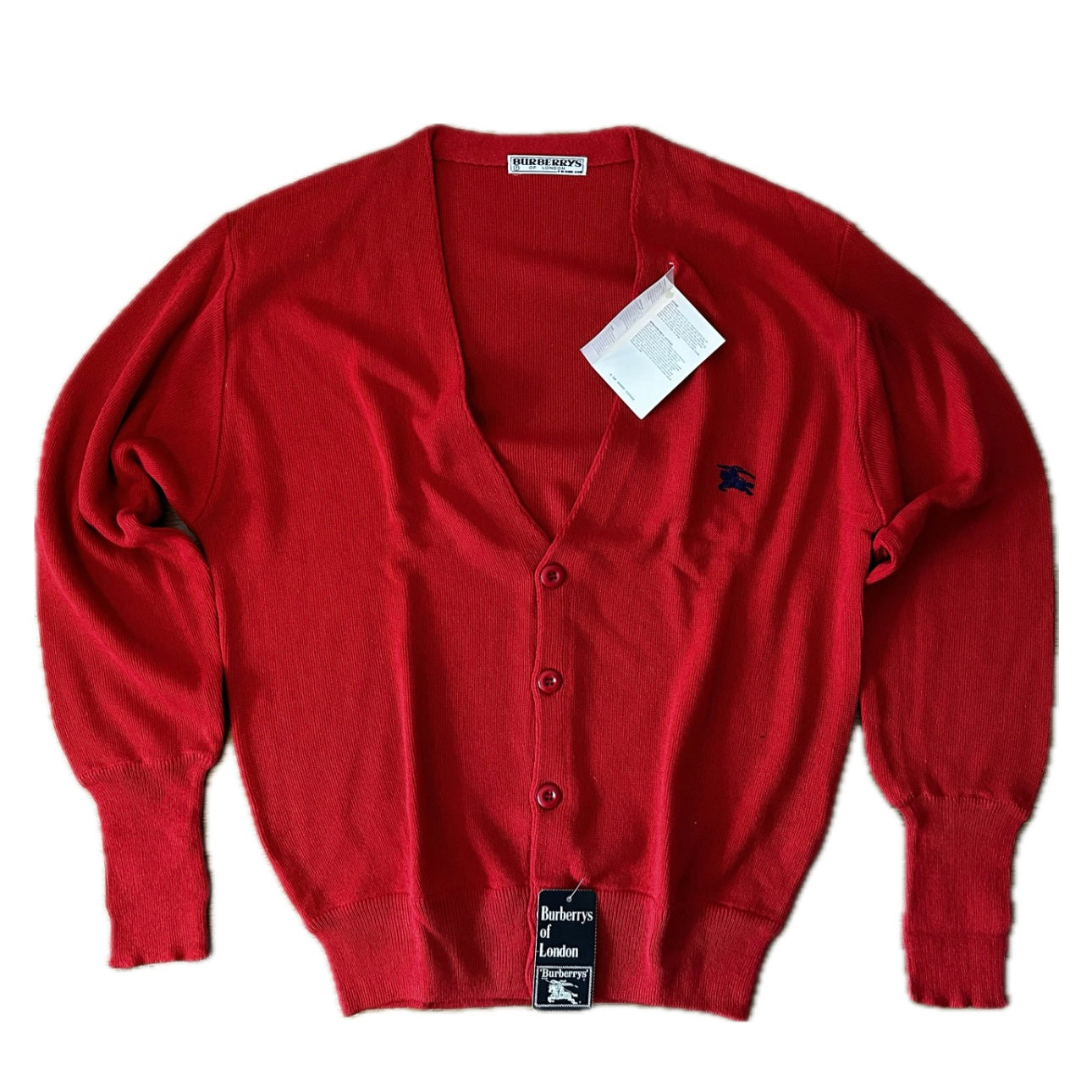 Burberrys Vintage 80s Cardigan Red - Deadstock - 7 / XL - Made in Spain