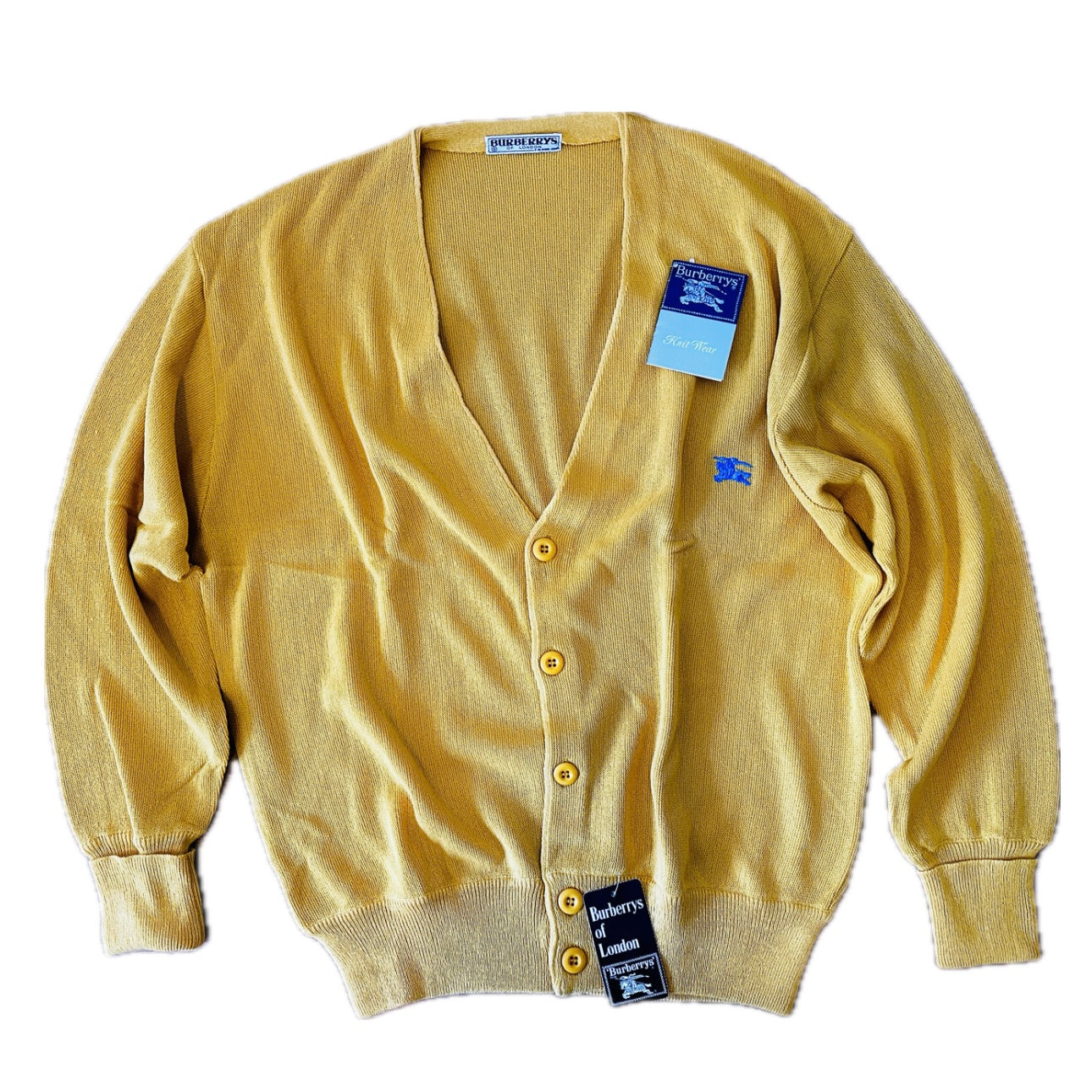 Burberrys Vintage 80s Cardigan Yellow - Deadstock - 8 / XXL - Made in Spain