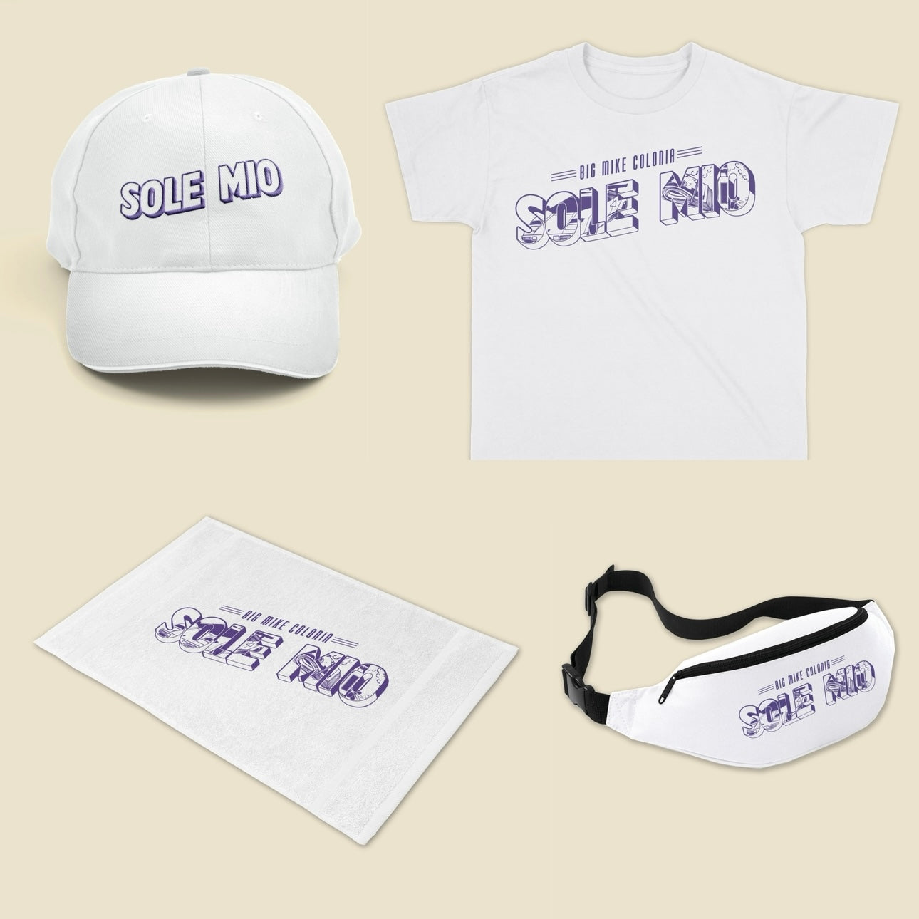 Big Mike Colonia -Sole Mio Beach Set - Towel + T-Shirt + Cap + Bum Bag