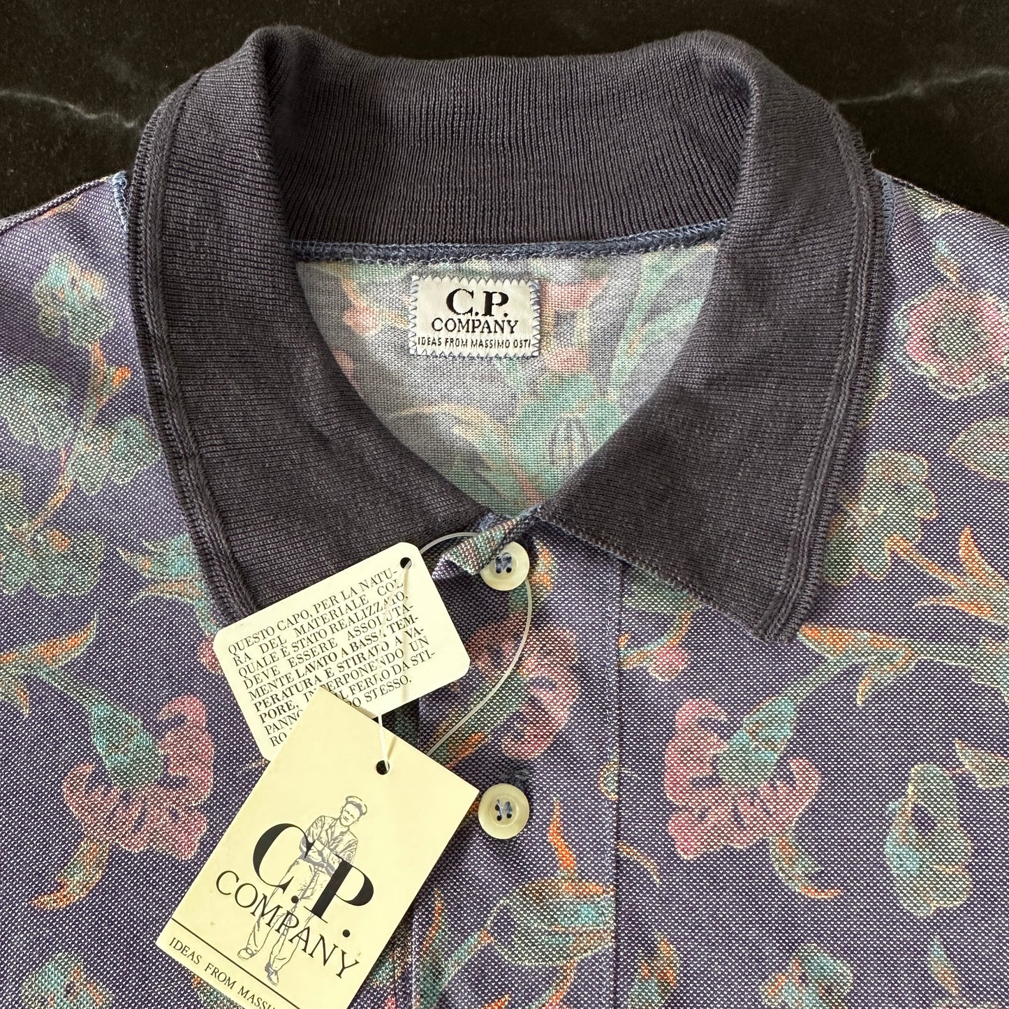 C.P. Company Vintage 1990 Massimo Osti Floral Print Polo T-Shirt - BNWT - XL - Made in Italy