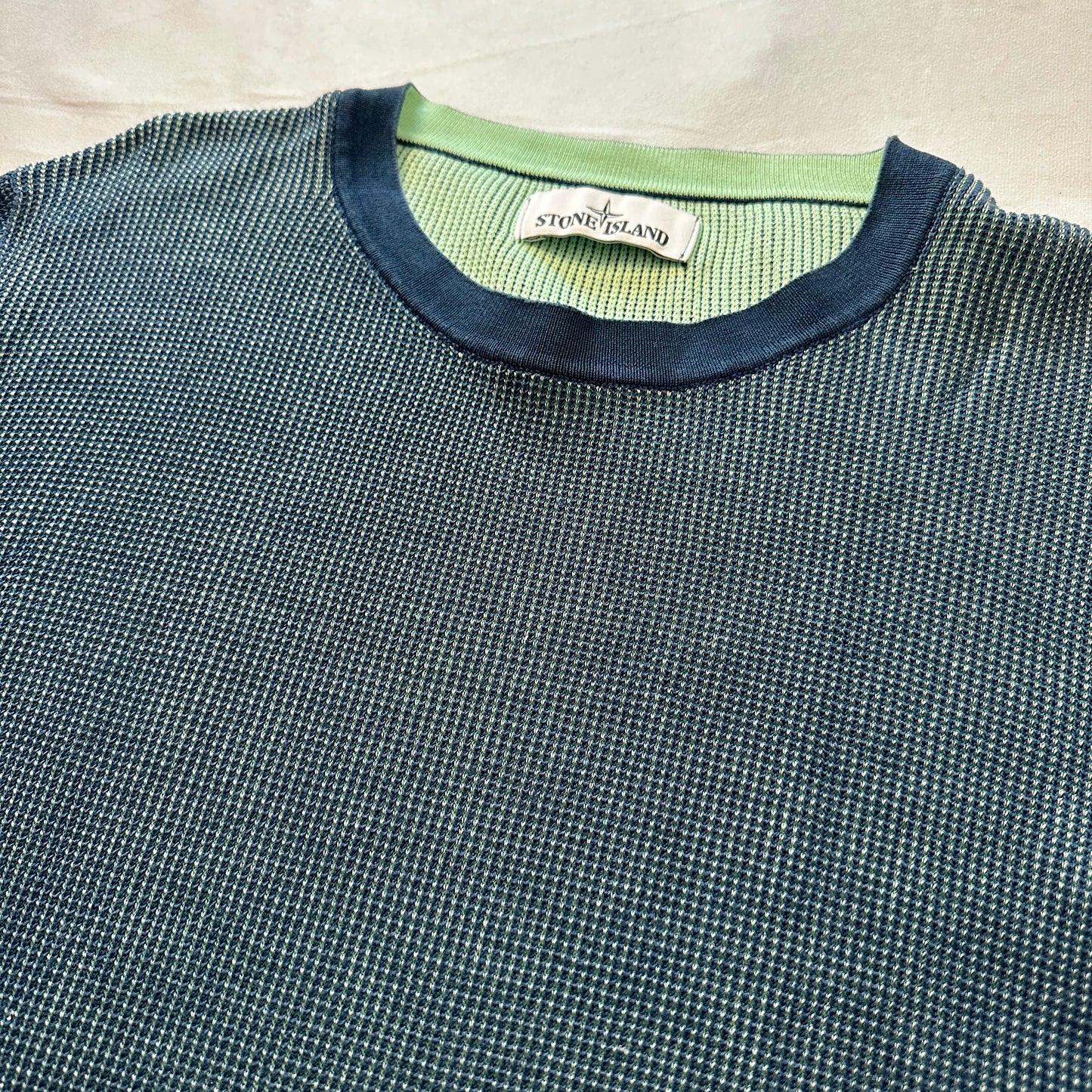 Stone Island 2018 Two-Tone Waffle Cotton Knit Crewneck Sweater - L - Made in Italy