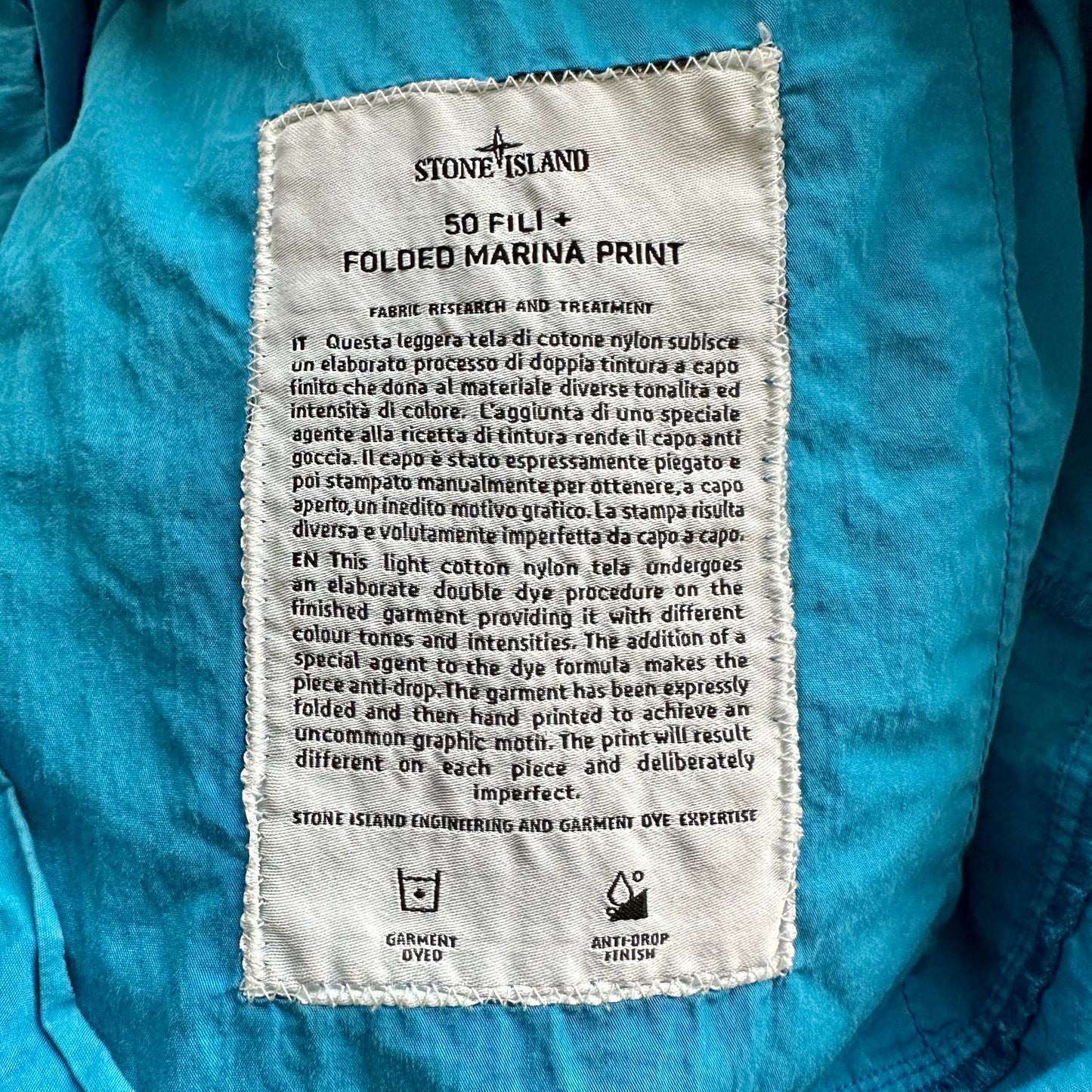 Stone Island Marina 2018 50 Fili + Folded Marina Print Reflective Smock - M - Made in Italy