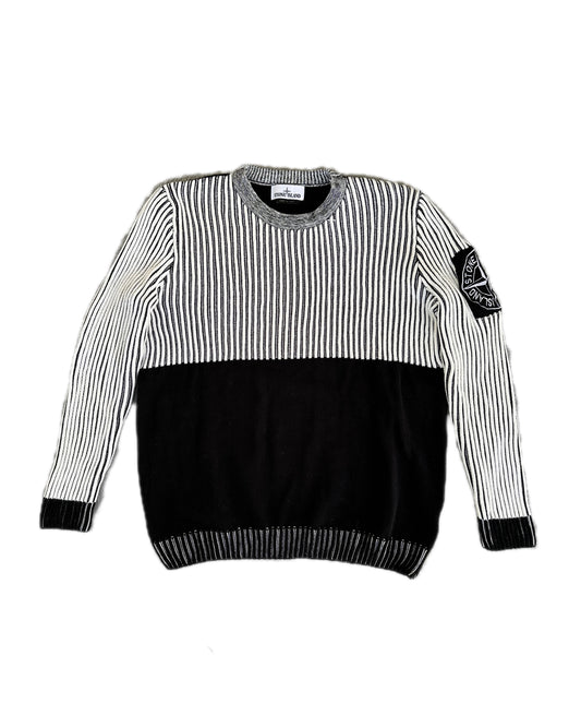Stone Island 2019 Two Tone Rib Cotton Knit Sweater - XL - Made in Italy