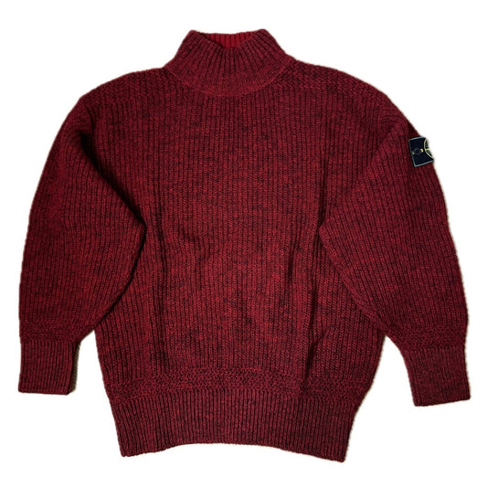 Stone Island Vintage 80s Rollneck Sweater Knit Wool Red - M - Made in Italy