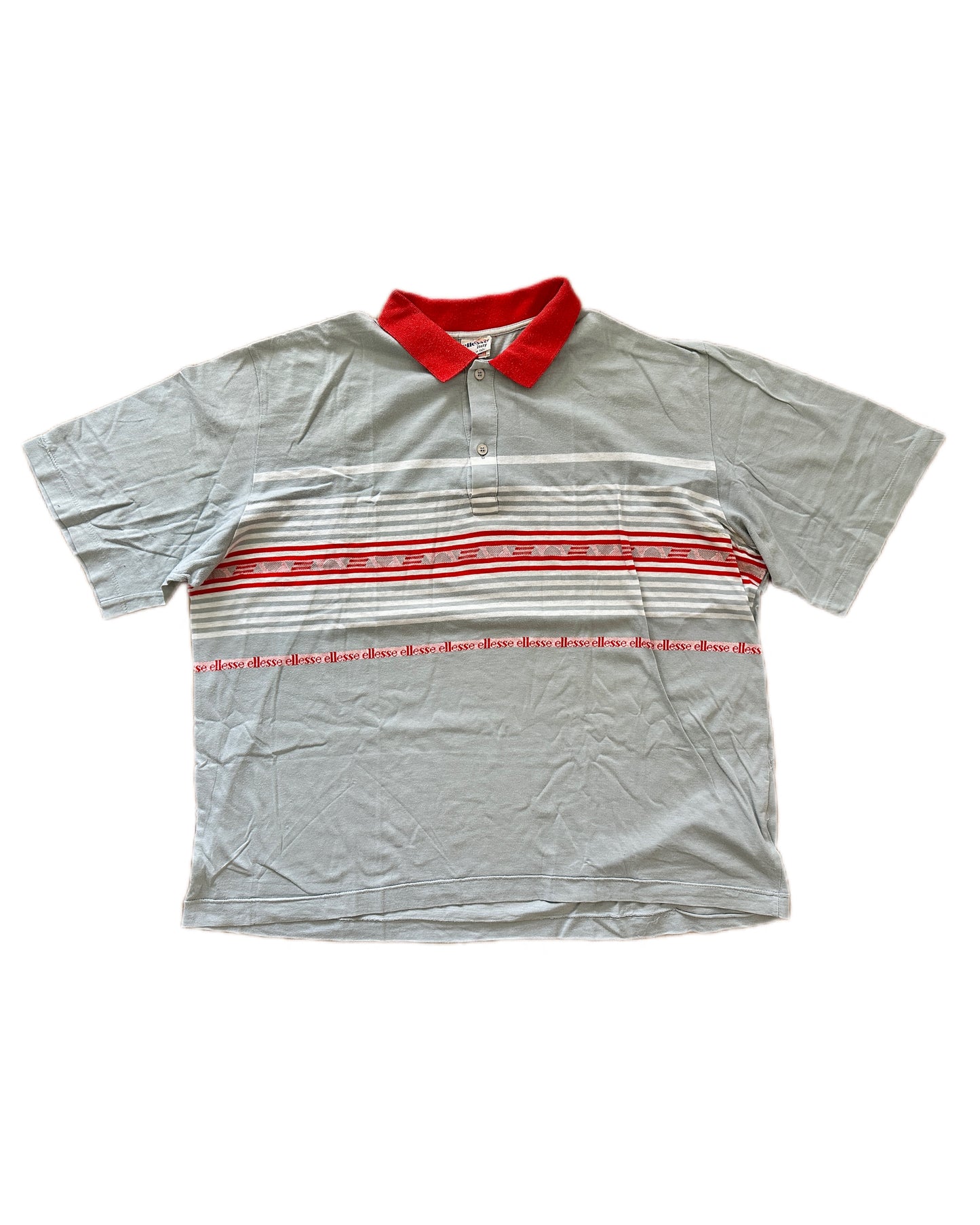 Ellesse Vintage 80s Grey/Red Tennis Polo Shirt - L - Made in Italy
