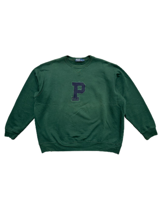Polo Ralph Lauren 1990 Vintage Big P Logo 90s Sweatshirt - XL - Made in Hong Kong