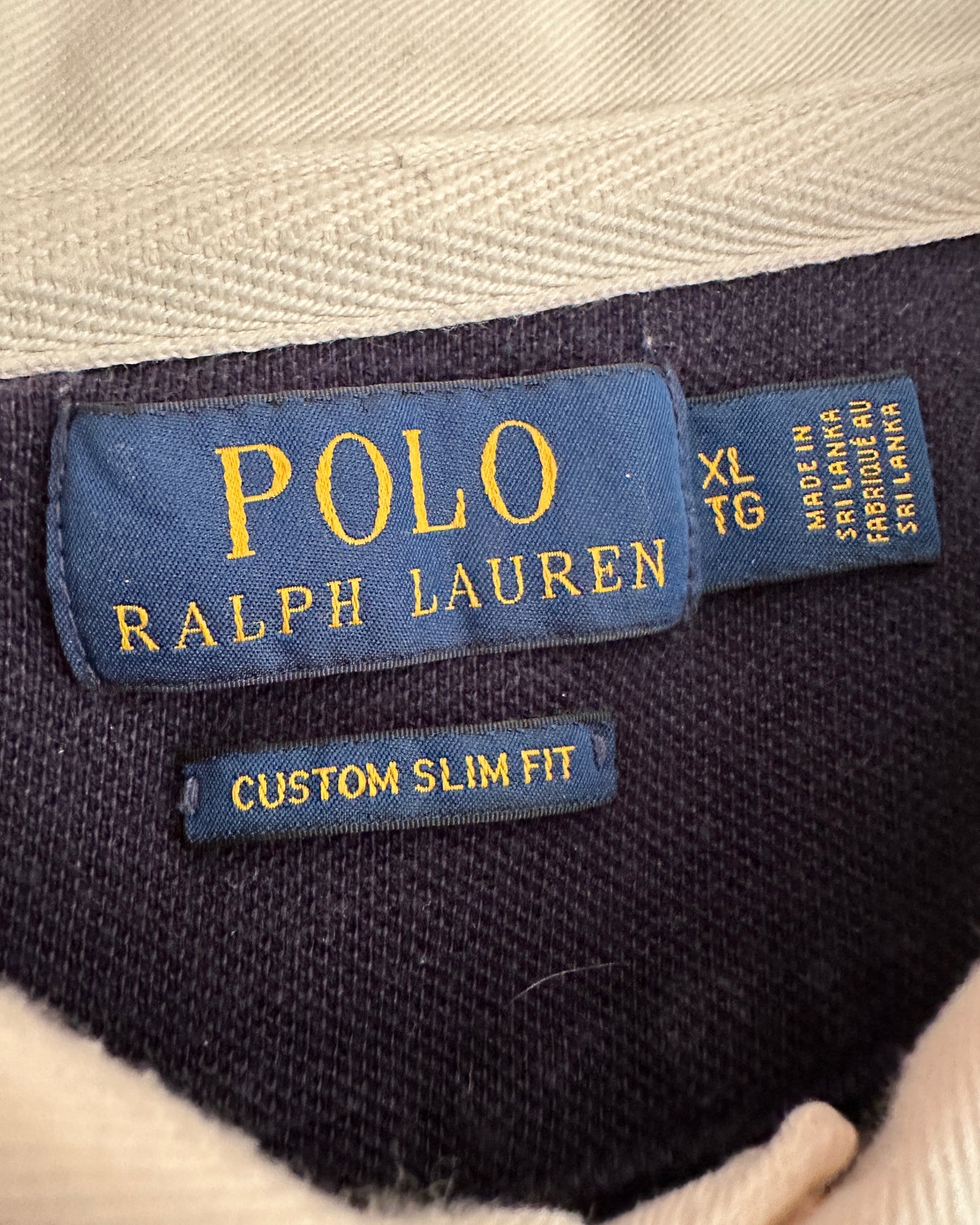 Polo Ralph Lauren 90s Retro Yellow/Navy Cotton Pique Longsleeve Polo Shirt - XL