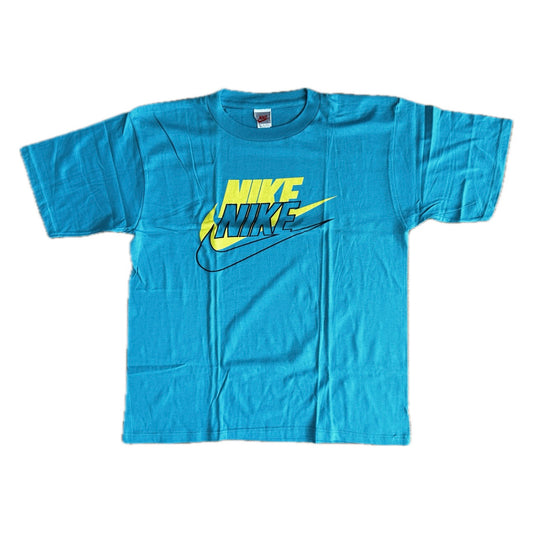 Nike 1988 Vintage Shadow Logo Sample T-Shirt - Emerald Blue - L - Made in Italy