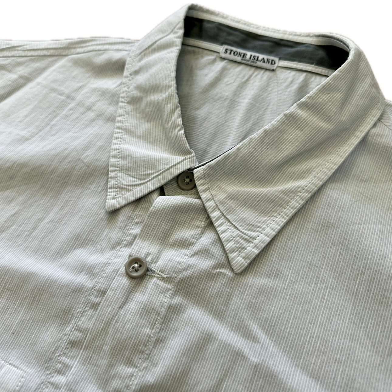 Stone Island 2008 White Striped Button Down Cotton Shirt  - L